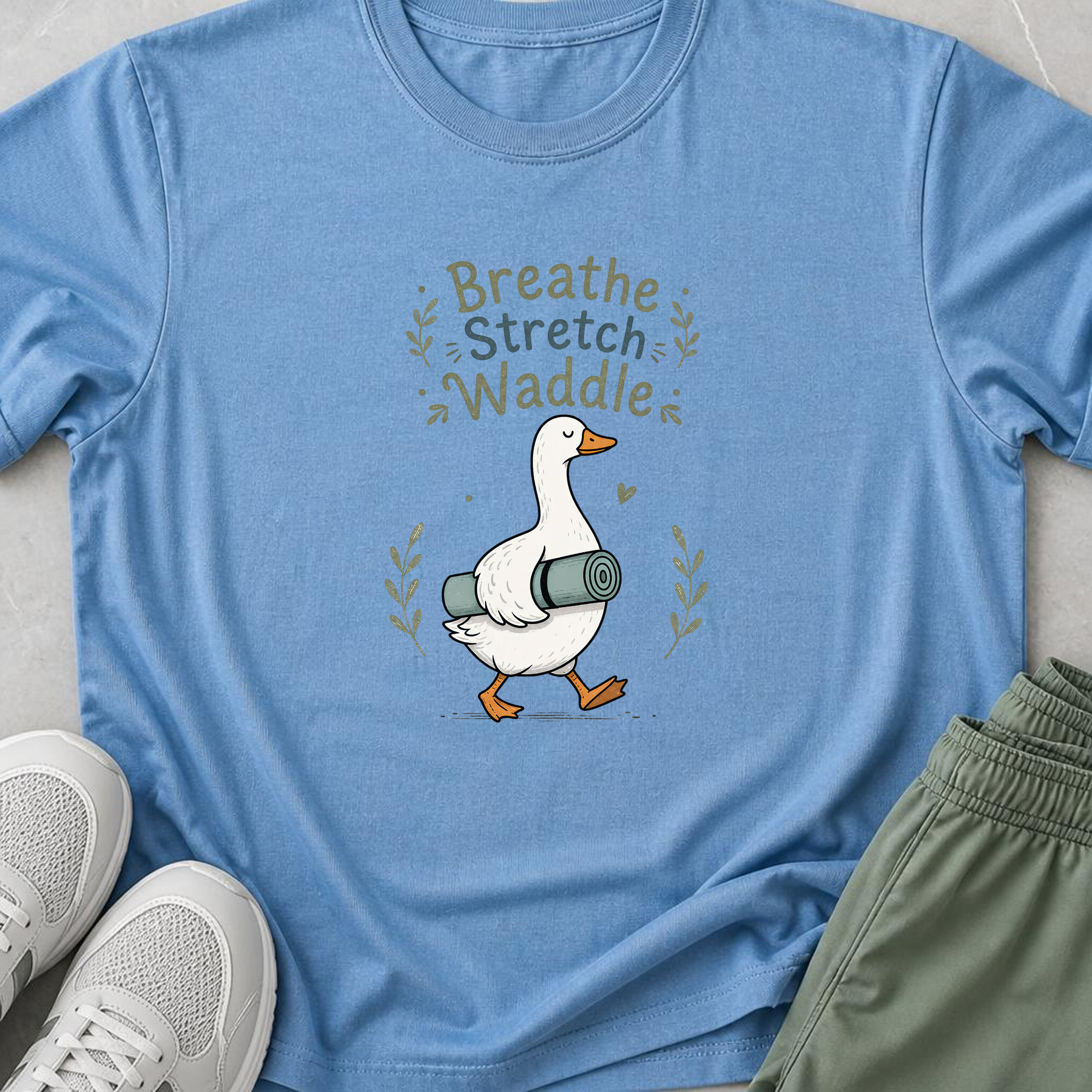 Breathe Stretch Waddle Yoga Shirt, Cute Goose Yogi Tee, Minimalist Meditation T-Shirt, Funny Mindfulness Gift for Yoga Lovers.