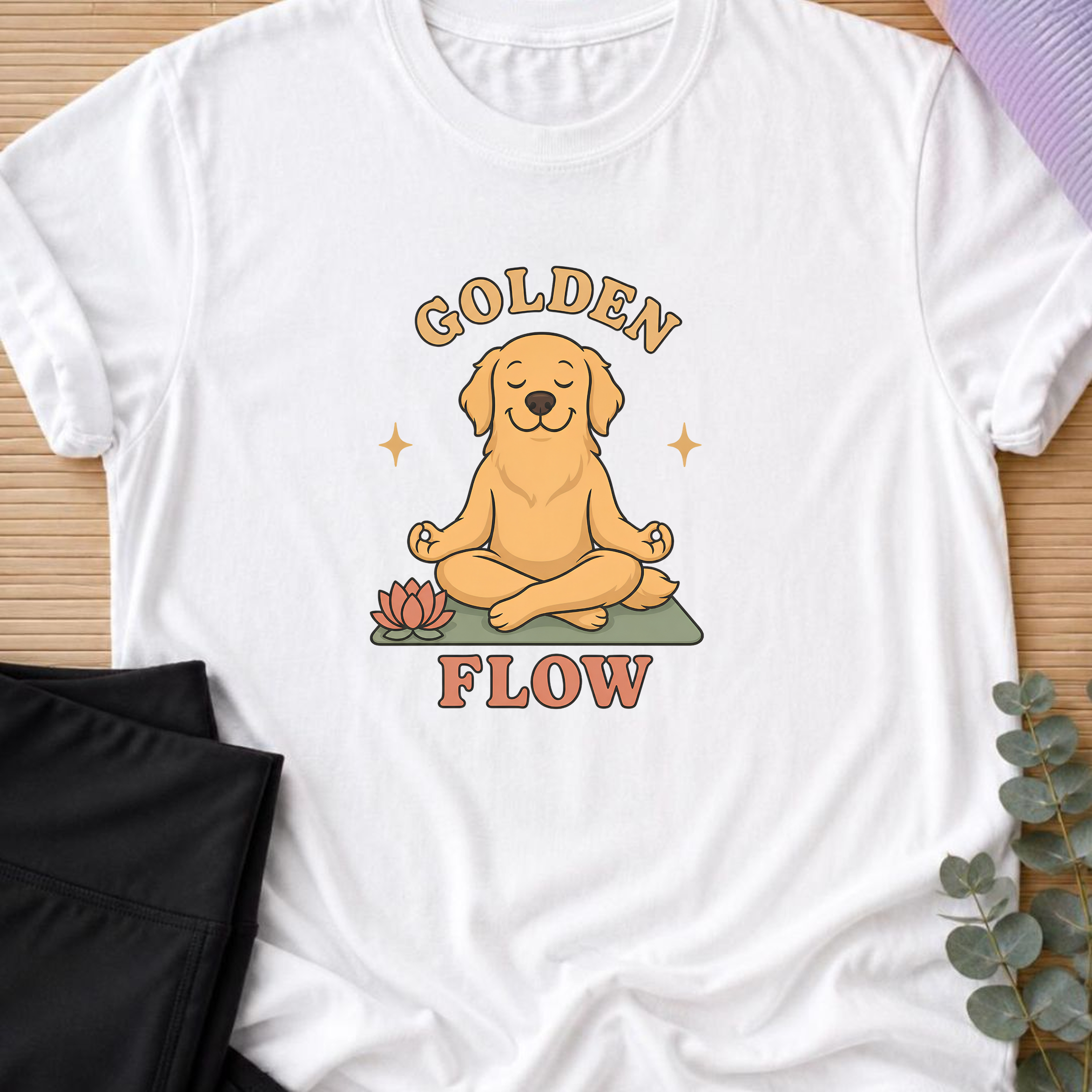 Golden Flow Club Yoga Shirt, Cute Golden Retriever Yoga T-Shirt, Dog Lover Yogi Tee, Meditation Shirt, Mindfulness Gift.