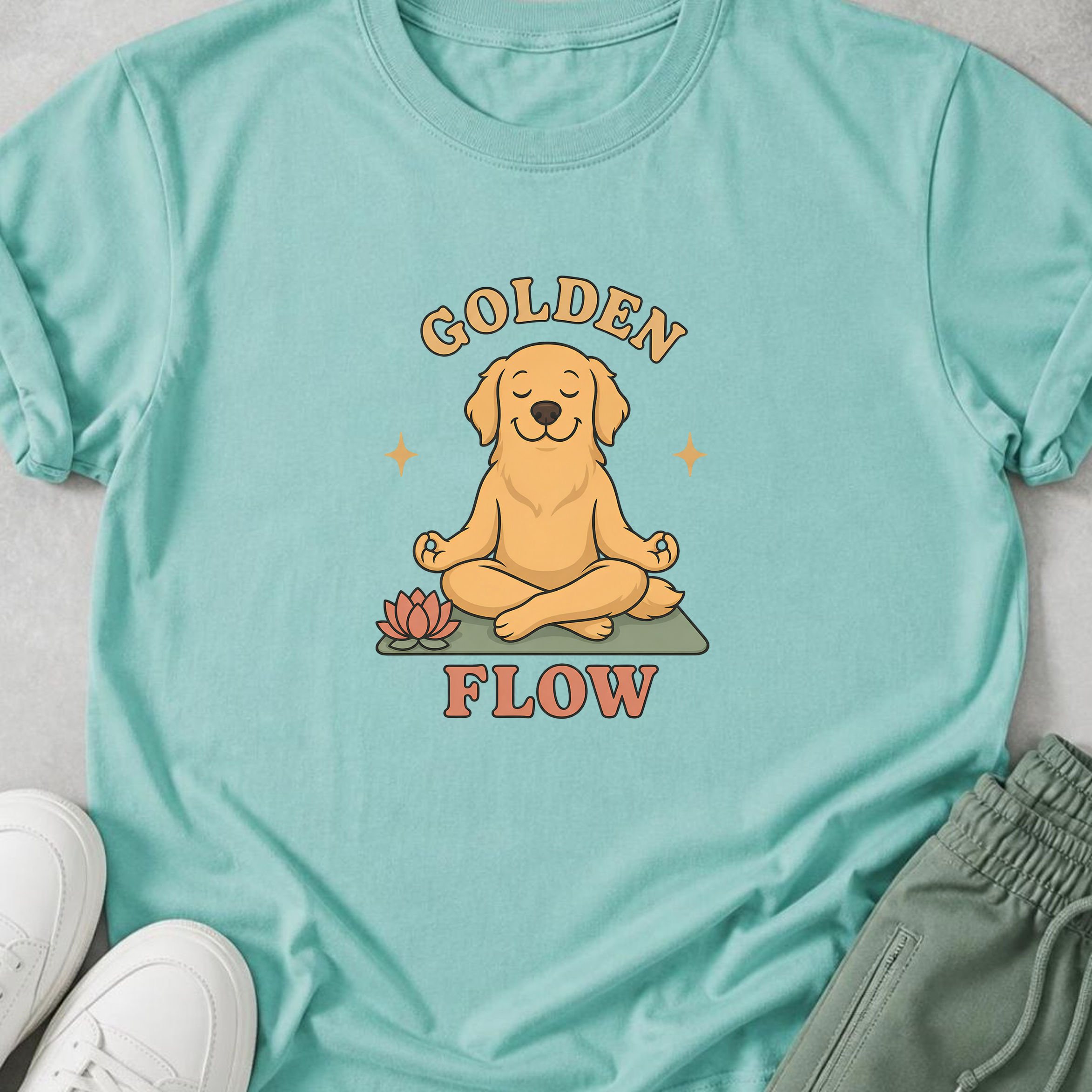 Golden Flow Club Yoga Shirt, Cute Golden Retriever Yoga T-Shirt, Dog Lover Yogi Tee, Meditation Shirt, Mindfulness Gift.