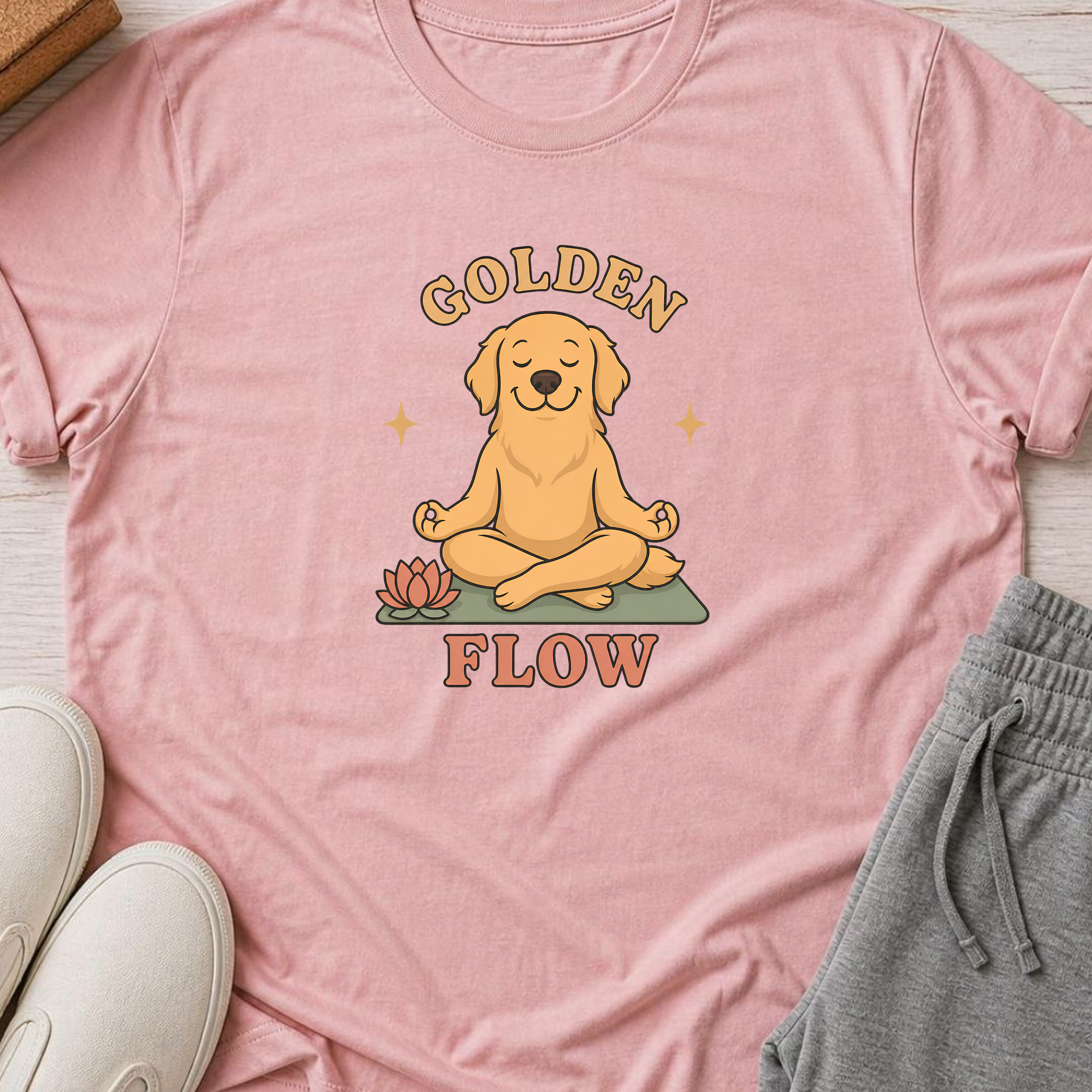 Golden Flow Club Yoga Shirt, Cute Golden Retriever Yoga T-Shirt, Dog Lover Yogi Tee, Meditation Shirt, Mindfulness Gift.
