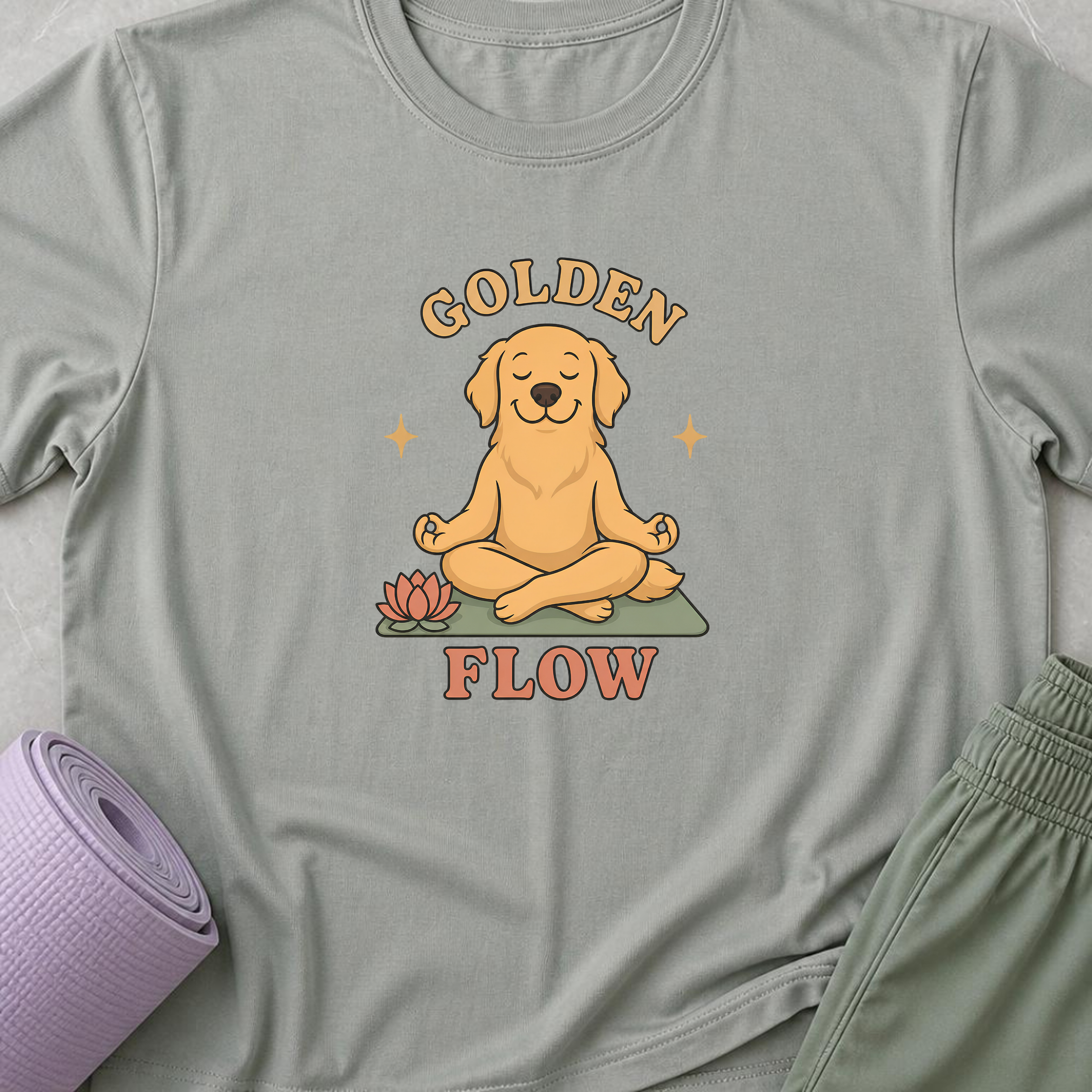 Golden Flow Club Yoga Shirt, Cute Golden Retriever Yoga T-Shirt, Dog Lover Yogi Tee, Meditation Shirt, Mindfulness Gift.