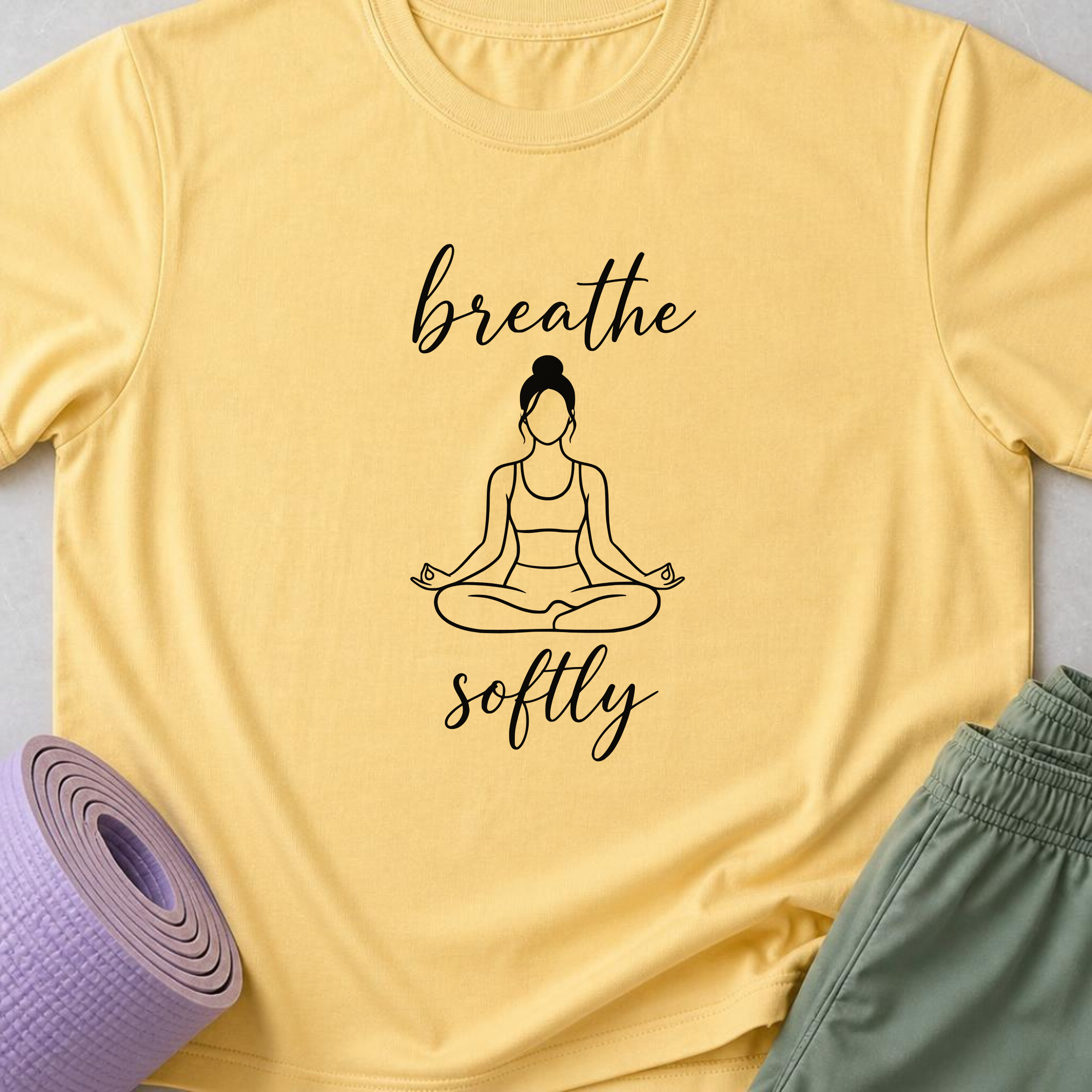 Breathe Softly Yoga Shirt, Minimalist Meditation Tee, Mindfulness Wellness T-Shirt, Peaceful Yoga Lover Gift.