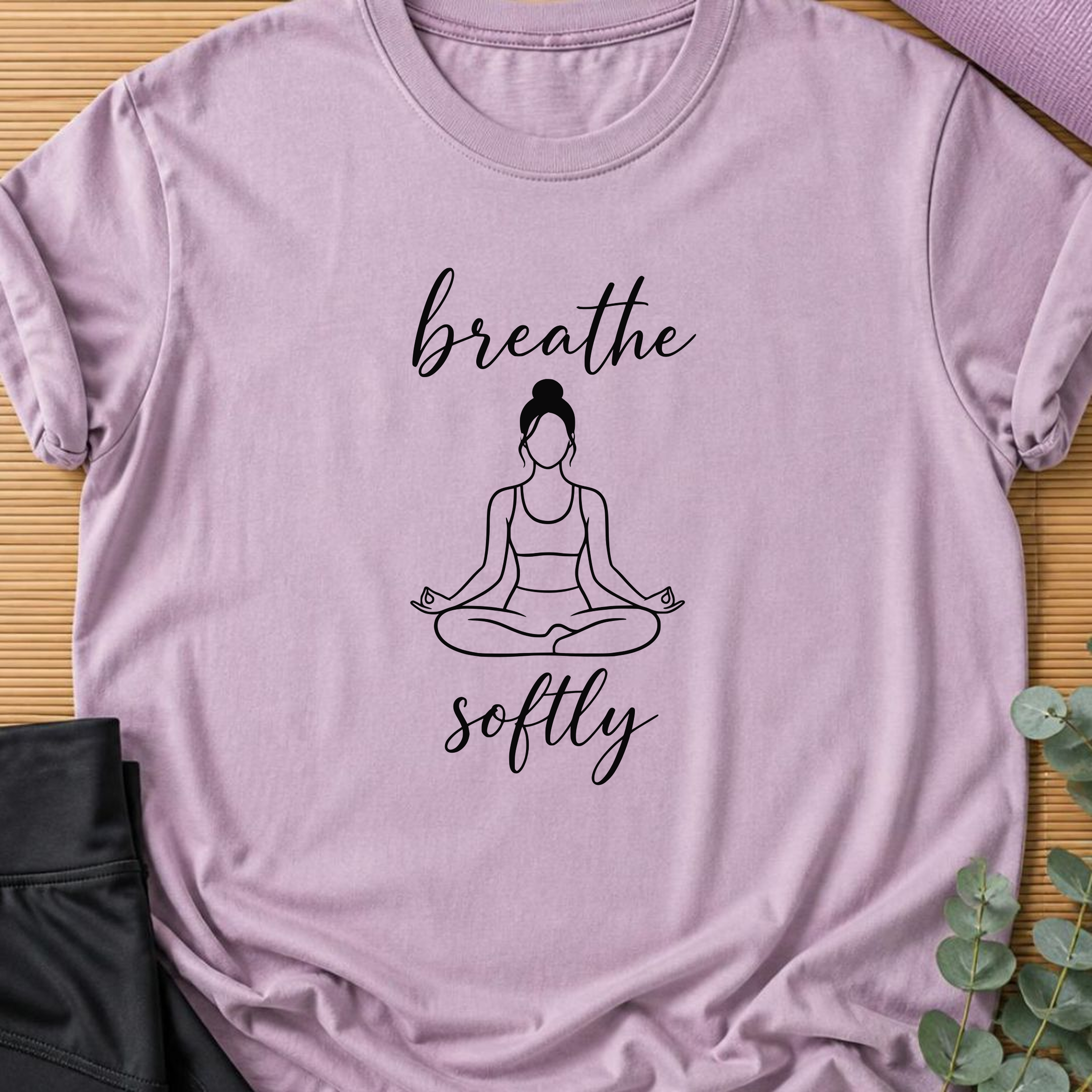 Breathe Softly Yoga Shirt, Minimalist Meditation Tee, Mindfulness Wellness T-Shirt, Peaceful Yoga Lover Gift.