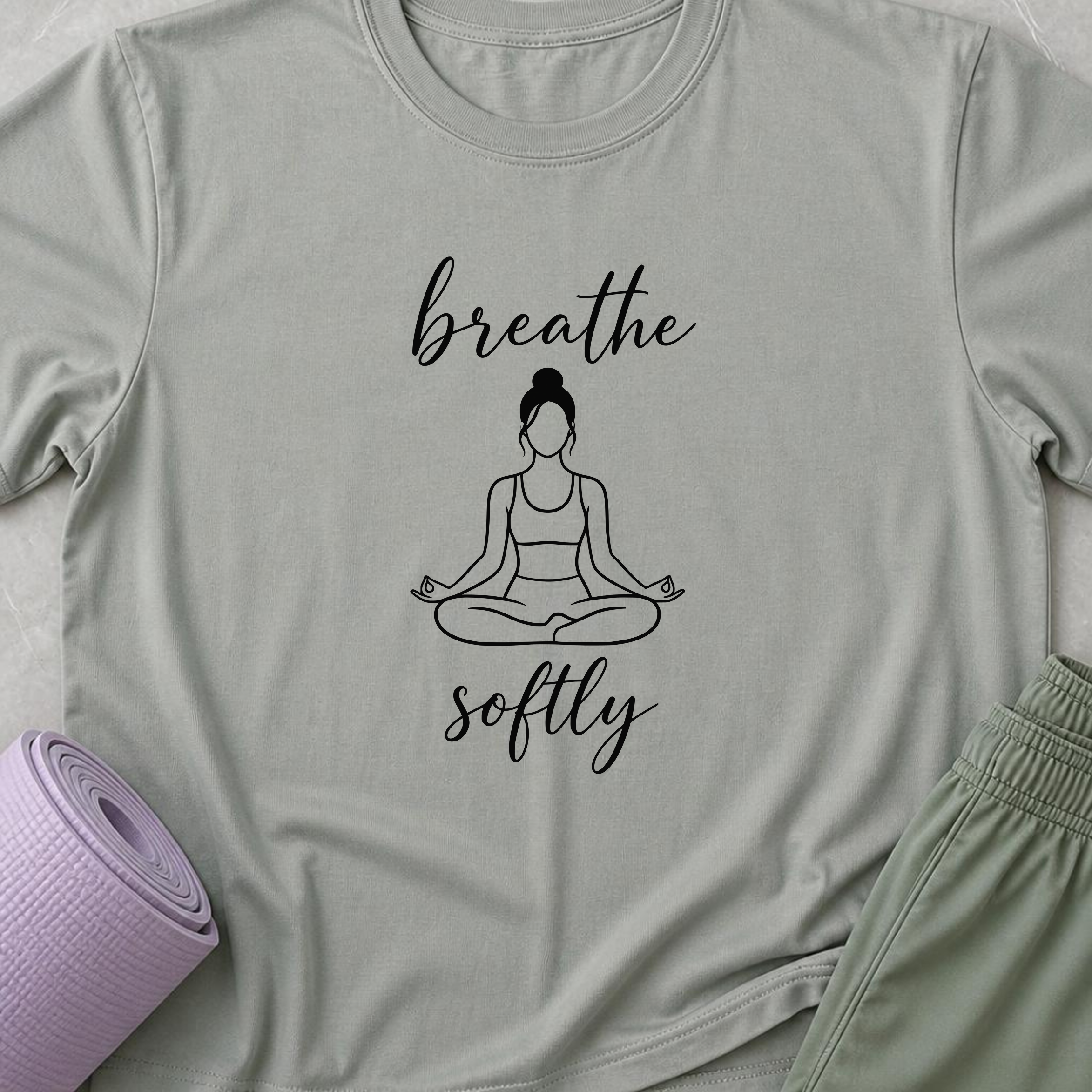 Breathe Softly Yoga Shirt, Minimalist Meditation Tee, Mindfulness Wellness T-Shirt, Peaceful Yoga Lover Gift.