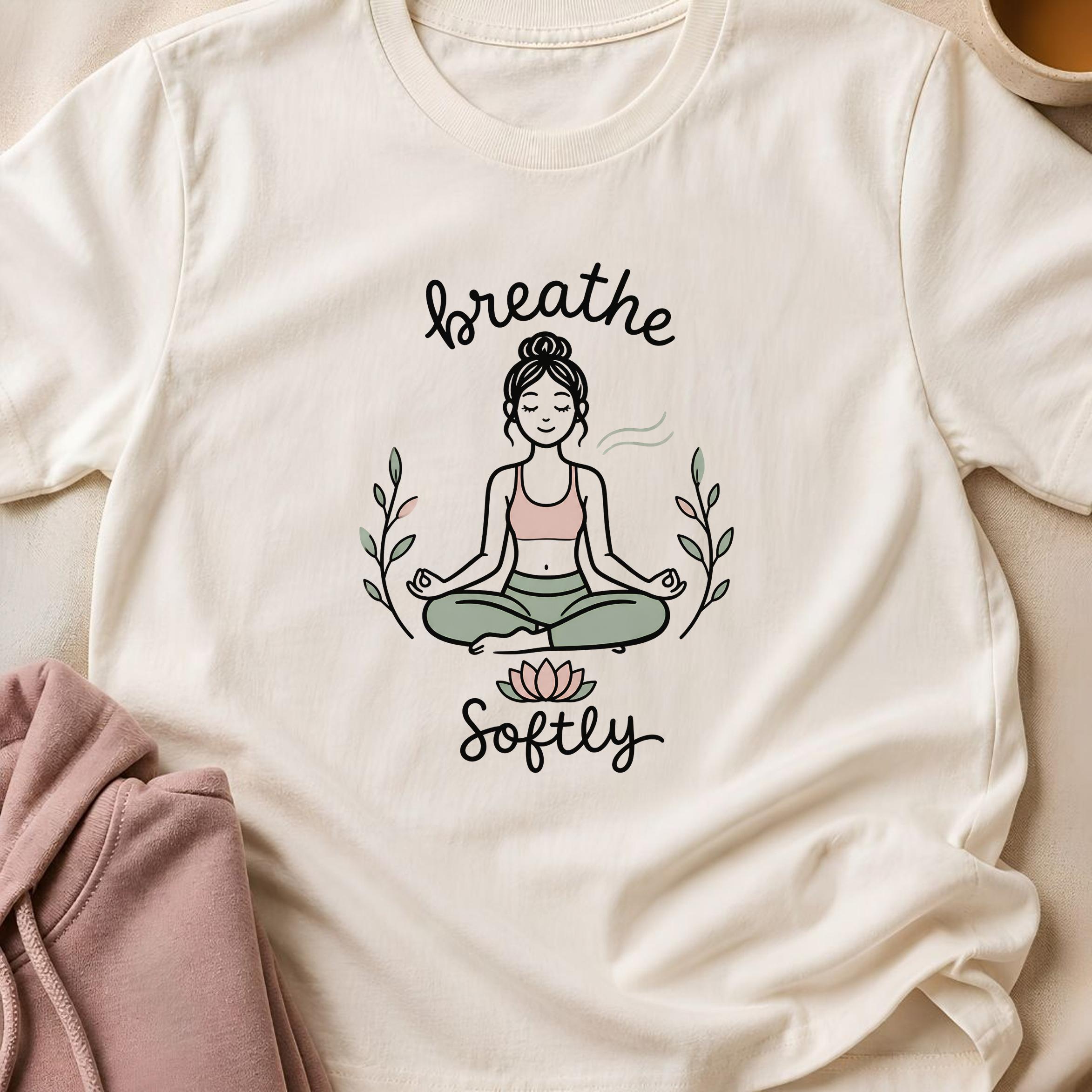 Breathe Softly Yoga Shirt, Meditation Tee, Mindfulness T-Shirt, Lotus Wellness Gift, Peaceful Yoga Lover Shirt.