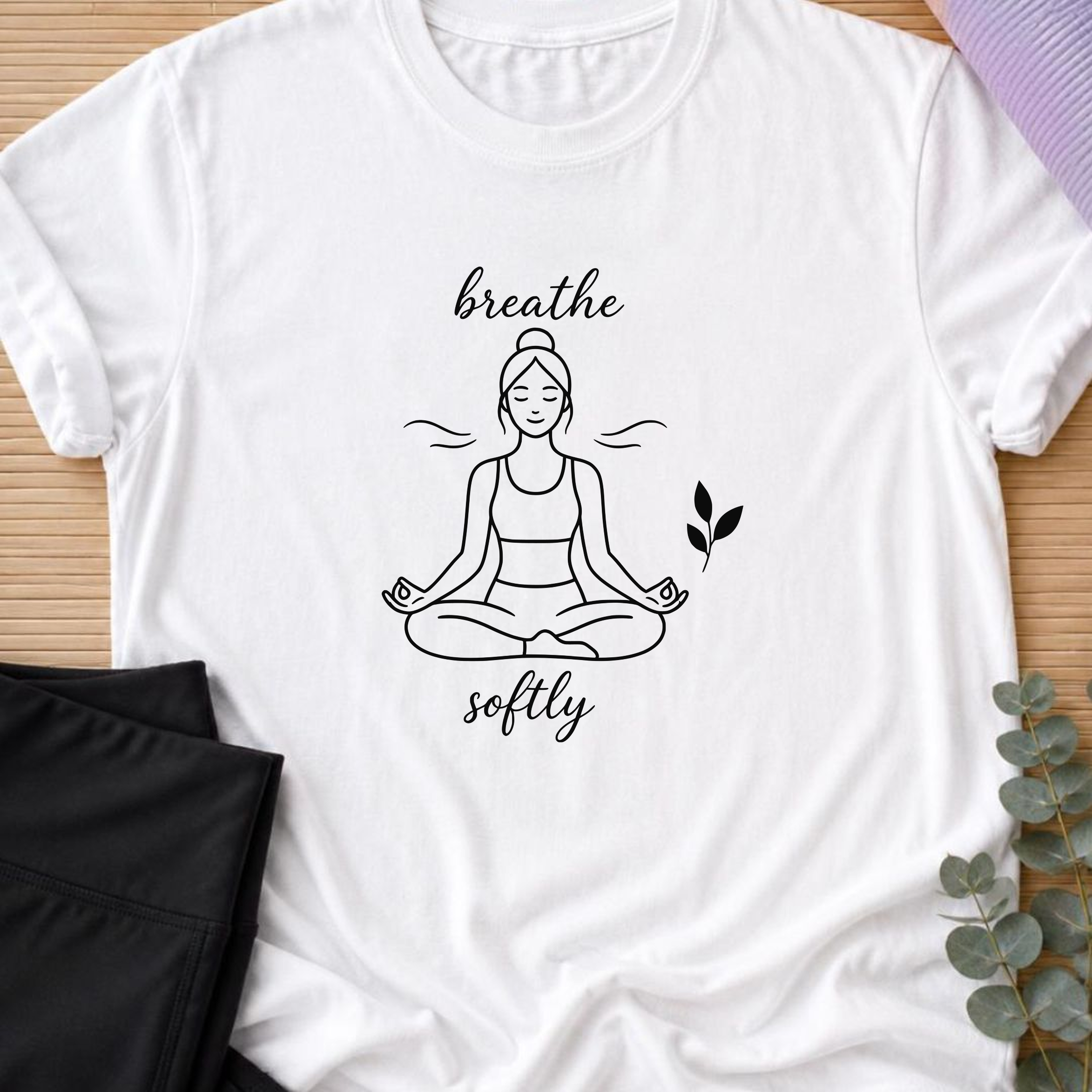 Breathe Softly Yoga Shirt, Minimalist Meditation Tee, Mindfulness Gift, Peaceful Yoga Lover Wellness Shirt.