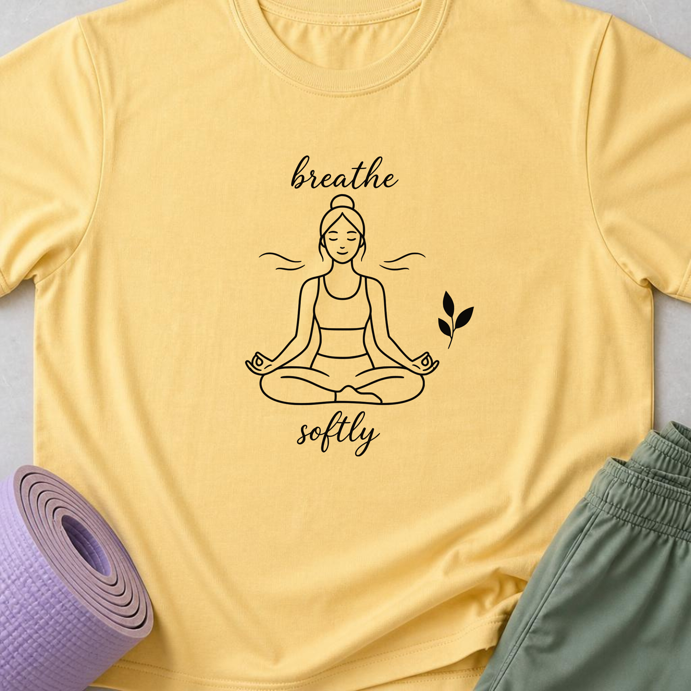 Breathe Softly Yoga Shirt, Minimalist Meditation Tee, Mindfulness Gift, Peaceful Yoga Lover Wellness Shirt.