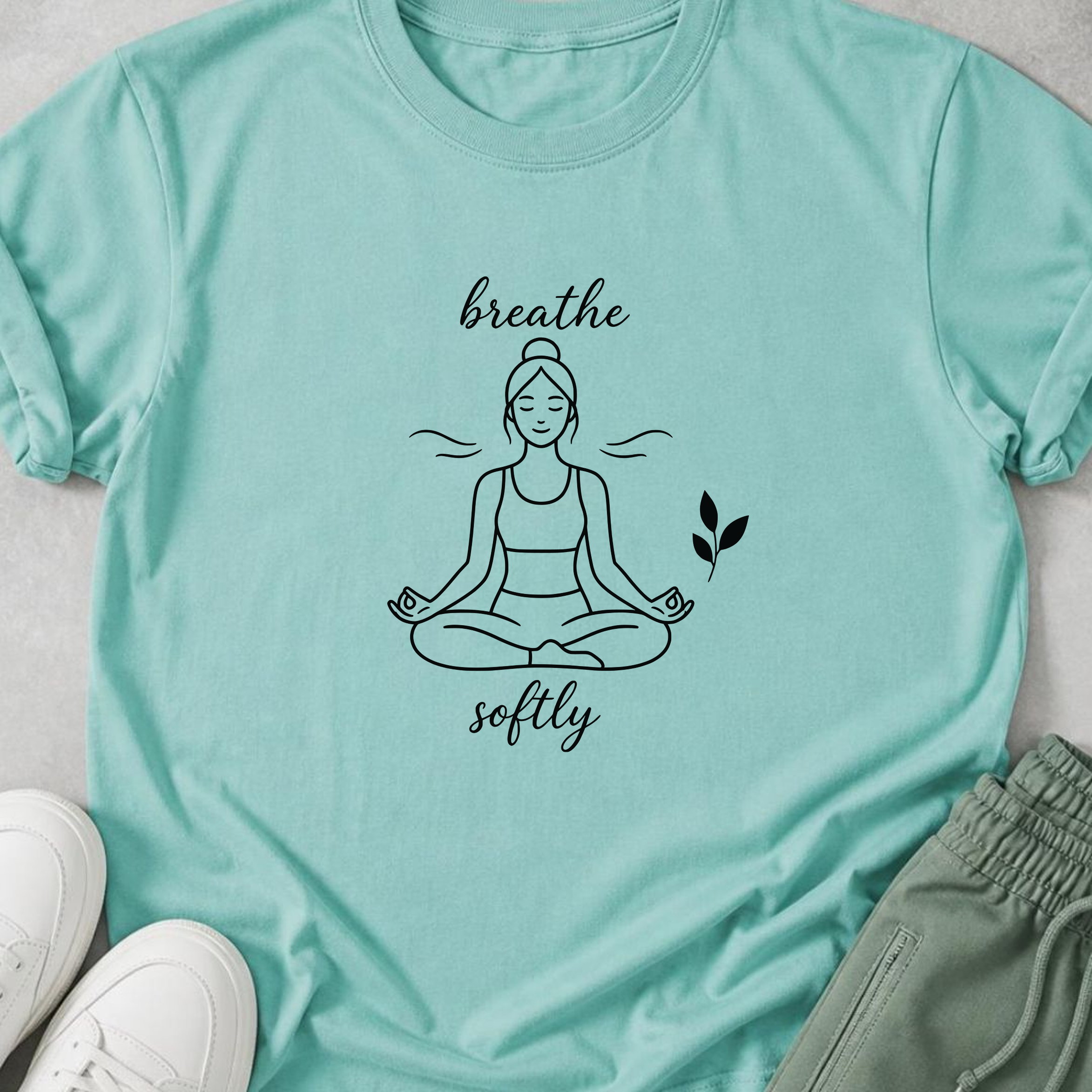 Breathe Softly Yoga Shirt, Minimalist Meditation Tee, Mindfulness Gift, Peaceful Yoga Lover Wellness Shirt.
