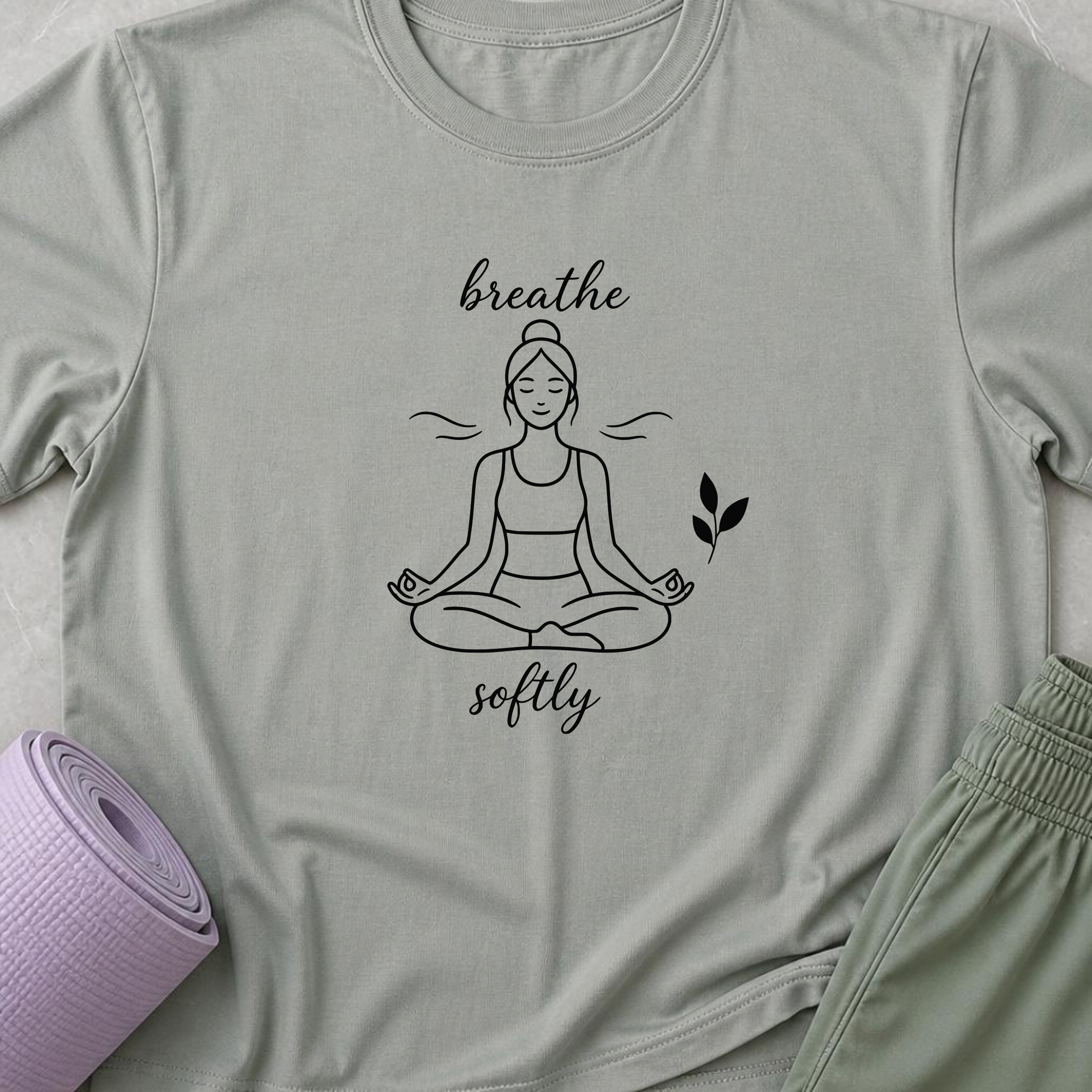 Breathe Softly Yoga Shirt, Minimalist Meditation Tee, Mindfulness Gift, Peaceful Yoga Lover Wellness Shirt.