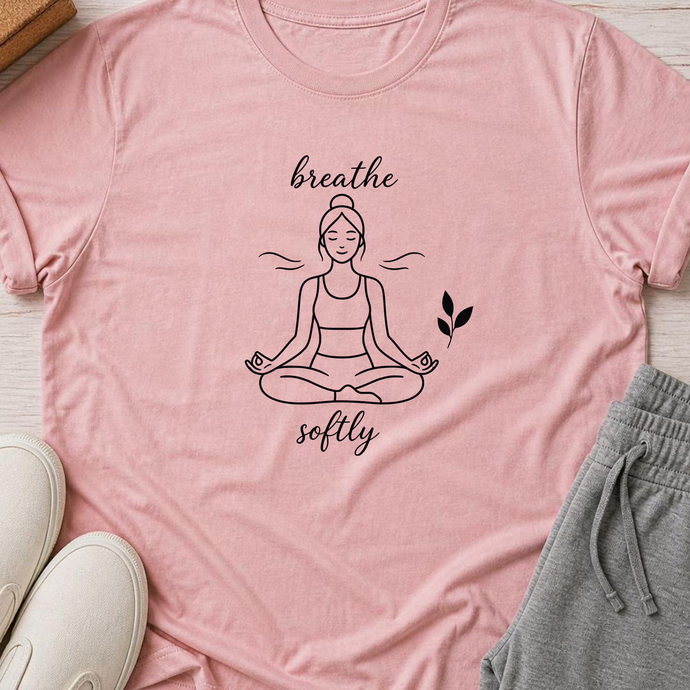 Breathe Softly Yoga Shirt, Minimalist Meditation Tee, Mindfulness Gift, Peaceful Yoga Lover Wellness Shirt.