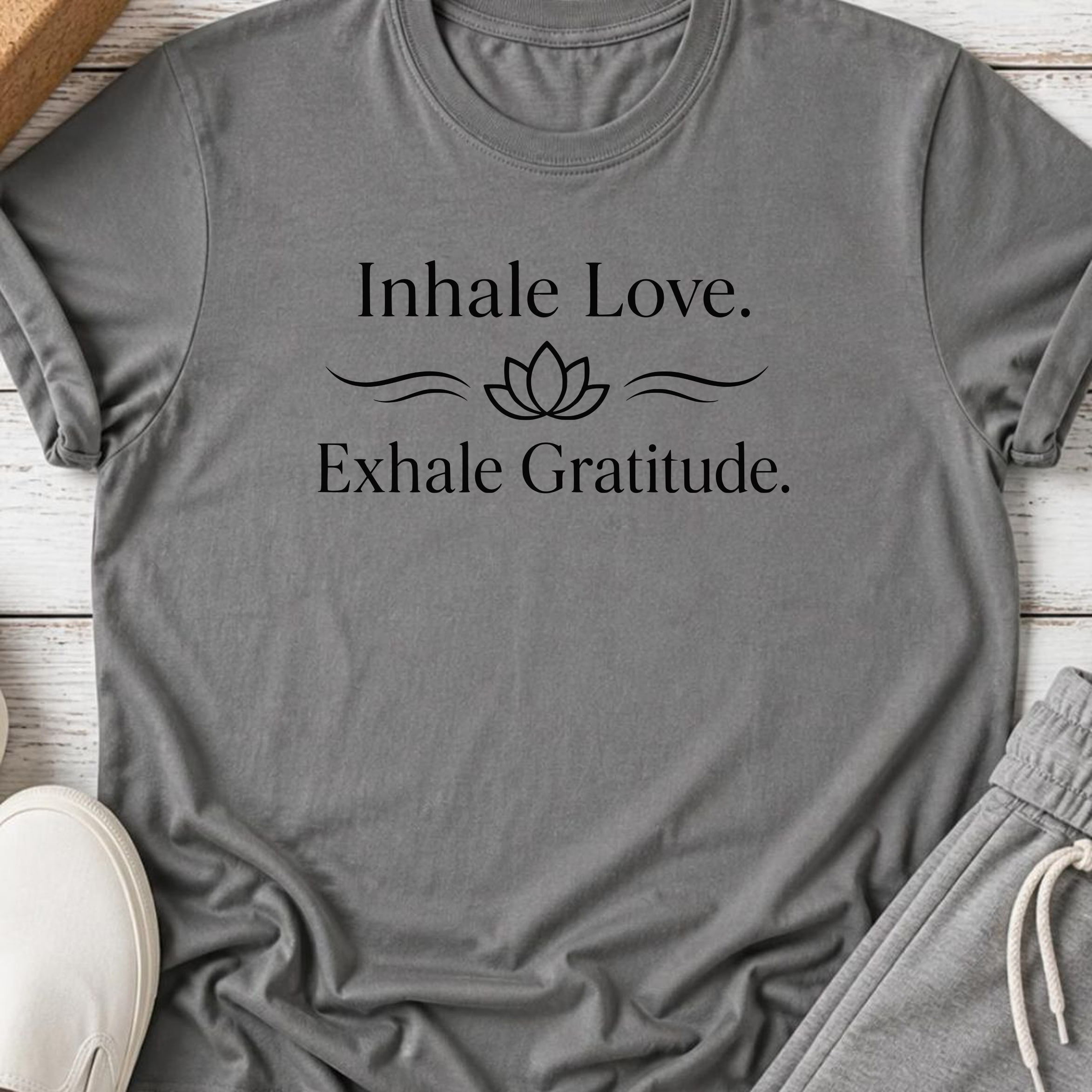 Inhale Love Exhale Gratitude Shirt, Minimalist Yoga Tee, Lotus Meditation Shirt, Mindfulness Wellness Gift.