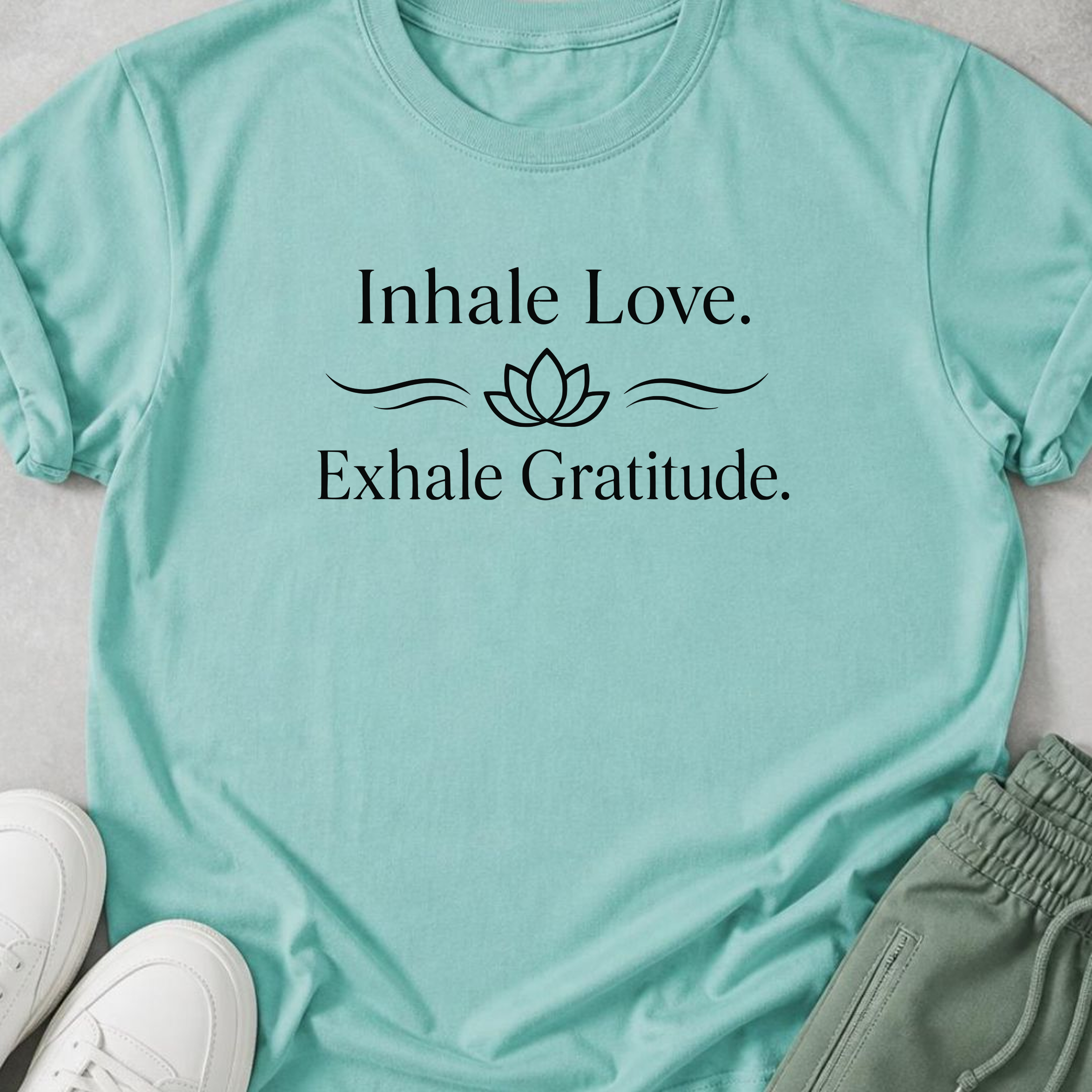 Inhale Love Exhale Gratitude Shirt, Minimalist Yoga Tee, Lotus Meditation Shirt, Mindfulness Wellness Gift.