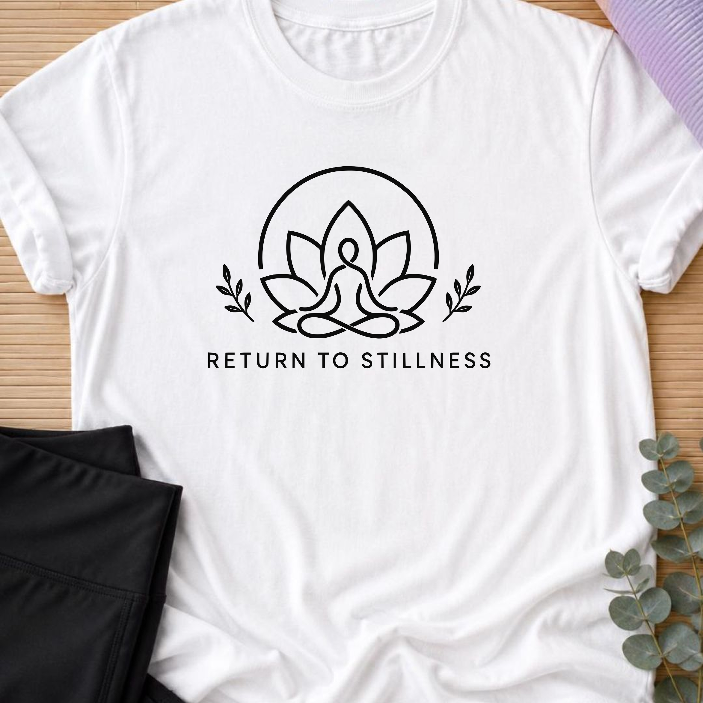 Return To Stillness Yoga Shirt, Minimalist Meditation Tee, Lotus Wellness T-Shirt, Mindfulness Gift for Yoga Lovers.