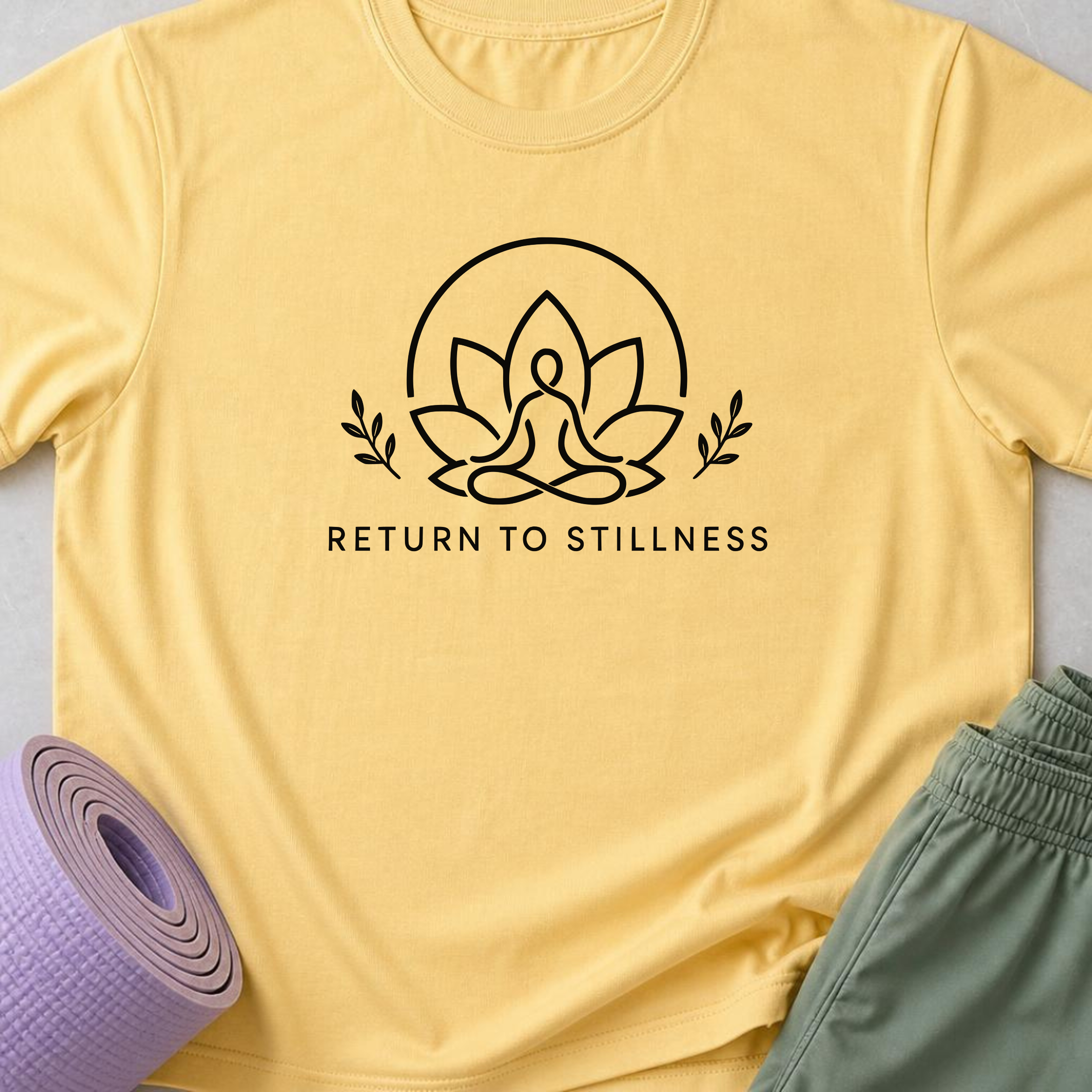 Return To Stillness Yoga Shirt, Minimalist Meditation Tee, Lotus Wellness T-Shirt, Mindfulness Gift for Yoga Lovers.