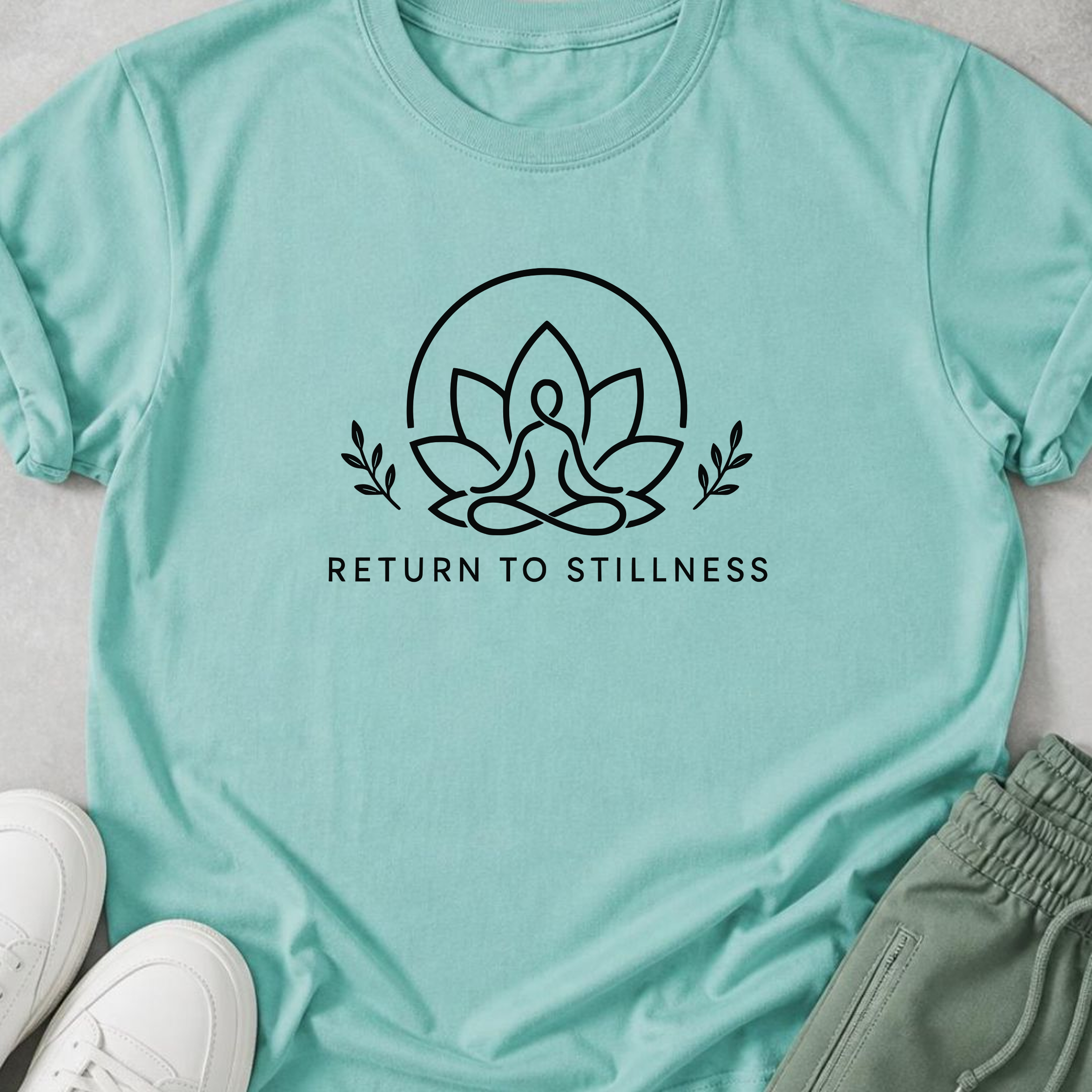 Return To Stillness Yoga Shirt, Minimalist Meditation Tee, Lotus Wellness T-Shirt, Mindfulness Gift for Yoga Lovers.