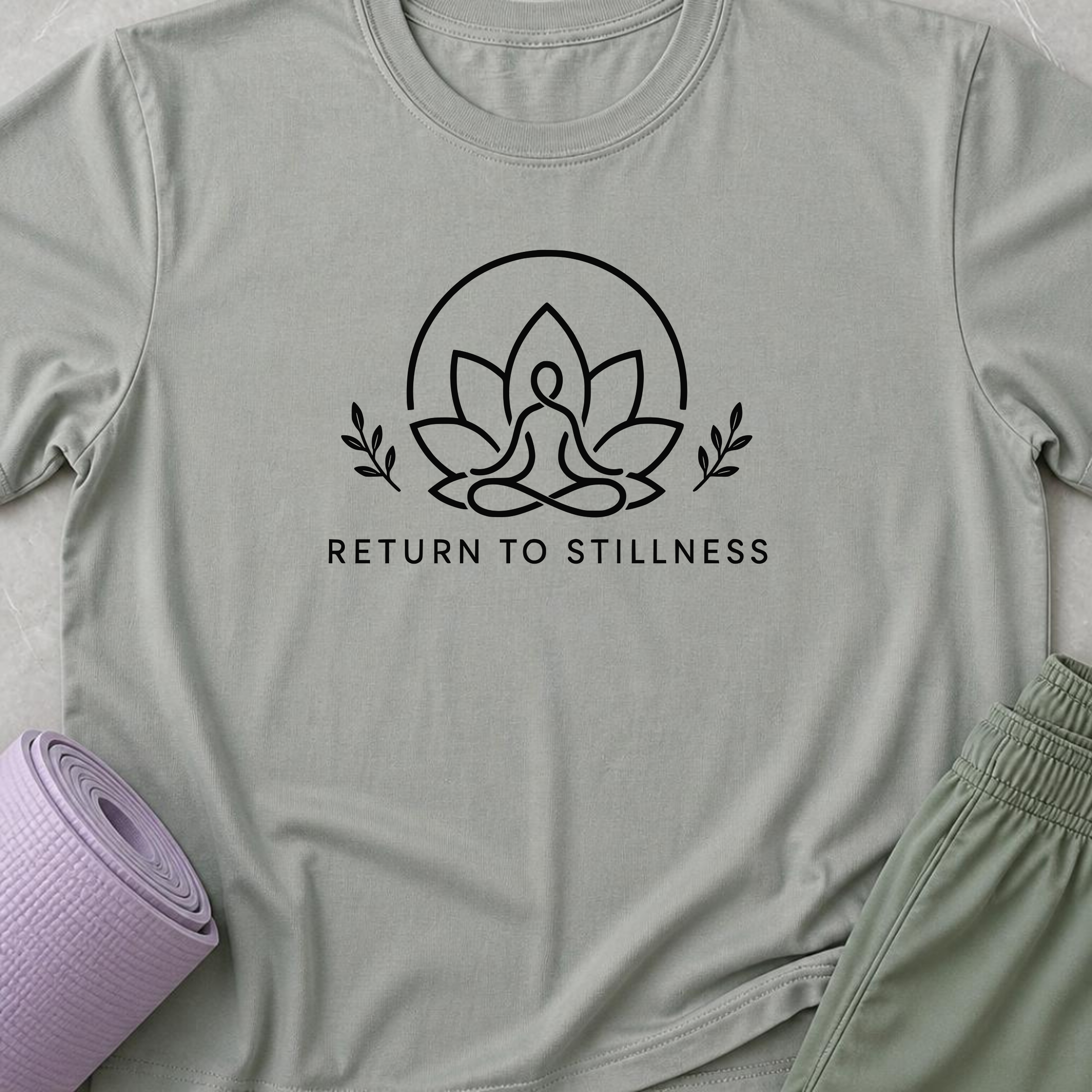 Return To Stillness Yoga Shirt, Minimalist Meditation Tee, Lotus Wellness T-Shirt, Mindfulness Gift for Yoga Lovers.