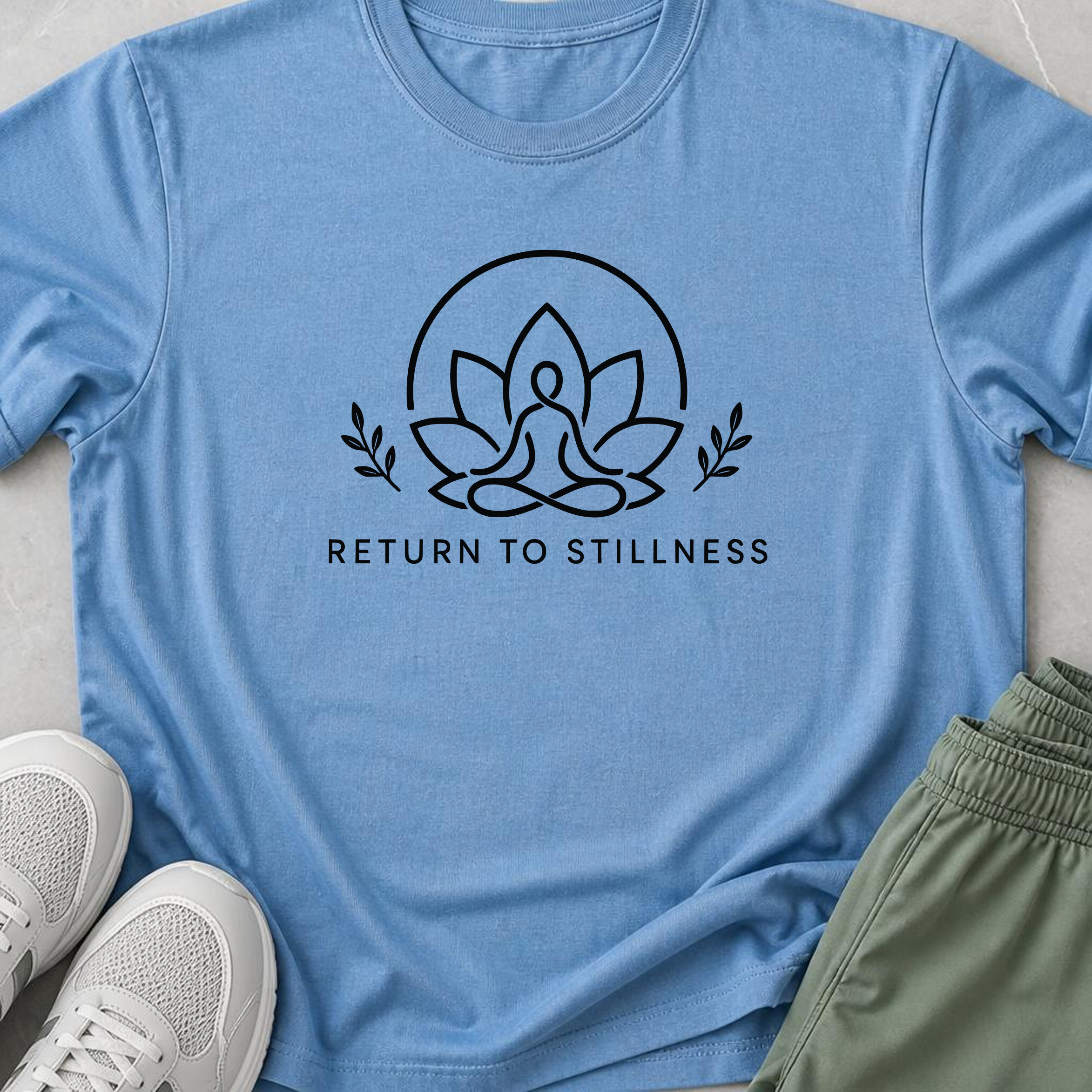Return To Stillness Yoga Shirt, Minimalist Meditation Tee, Lotus Wellness T-Shirt, Mindfulness Gift for Yoga Lovers.
