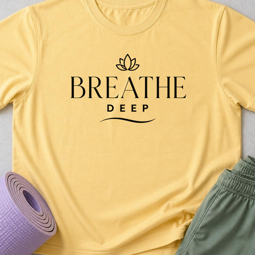 Breathe Deep Yoga Shirt, Minimalist Wellness Tee, Meditation T-Shirt, Lotus Mindfulness Gift, Peaceful Yoga Lover Shirt.