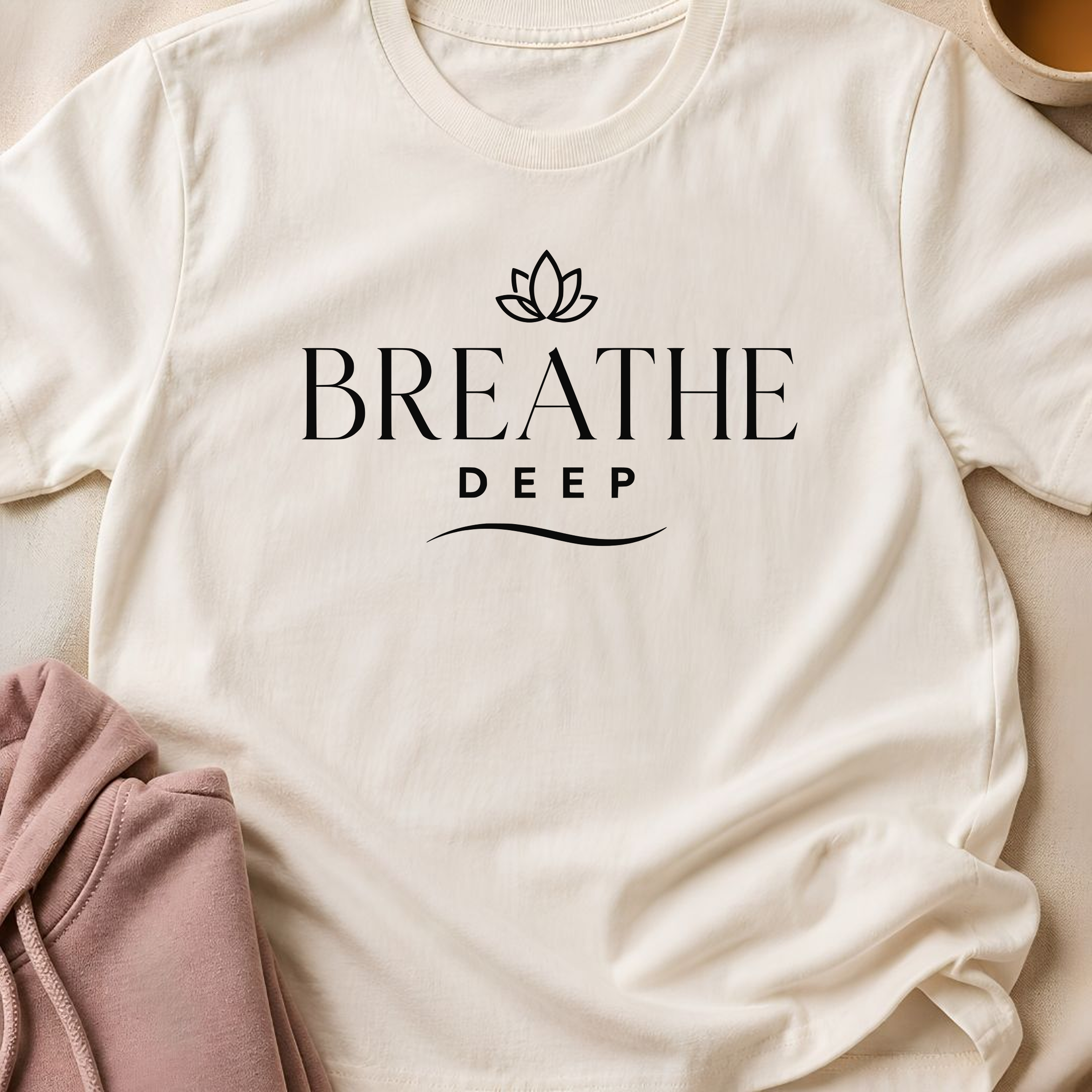 Breathe Deep Yoga Shirt, Minimalist Wellness Tee, Meditation T-Shirt, Lotus Mindfulness Gift, Peaceful Yoga Lover Shirt.