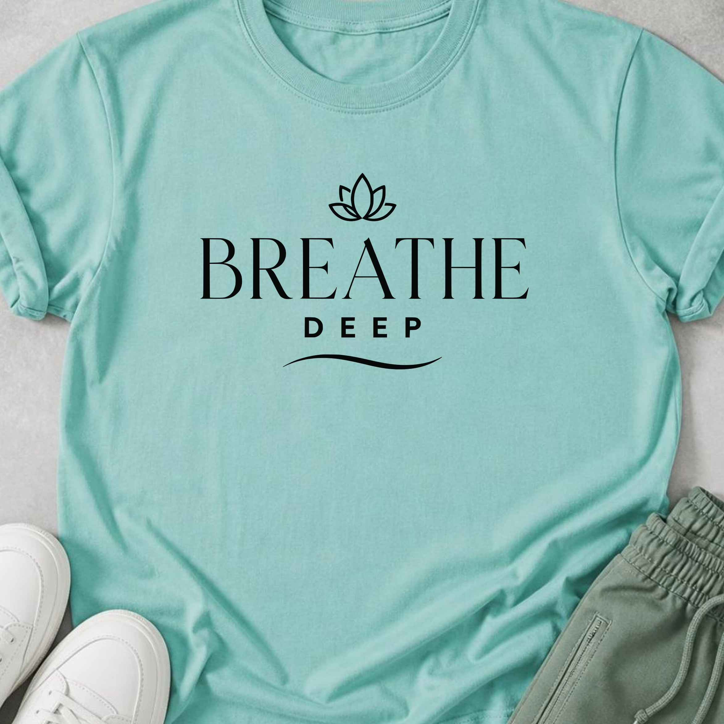 Breathe Deep Yoga Shirt, Minimalist Wellness Tee, Meditation T-Shirt, Lotus Mindfulness Gift, Peaceful Yoga Lover Shirt.
