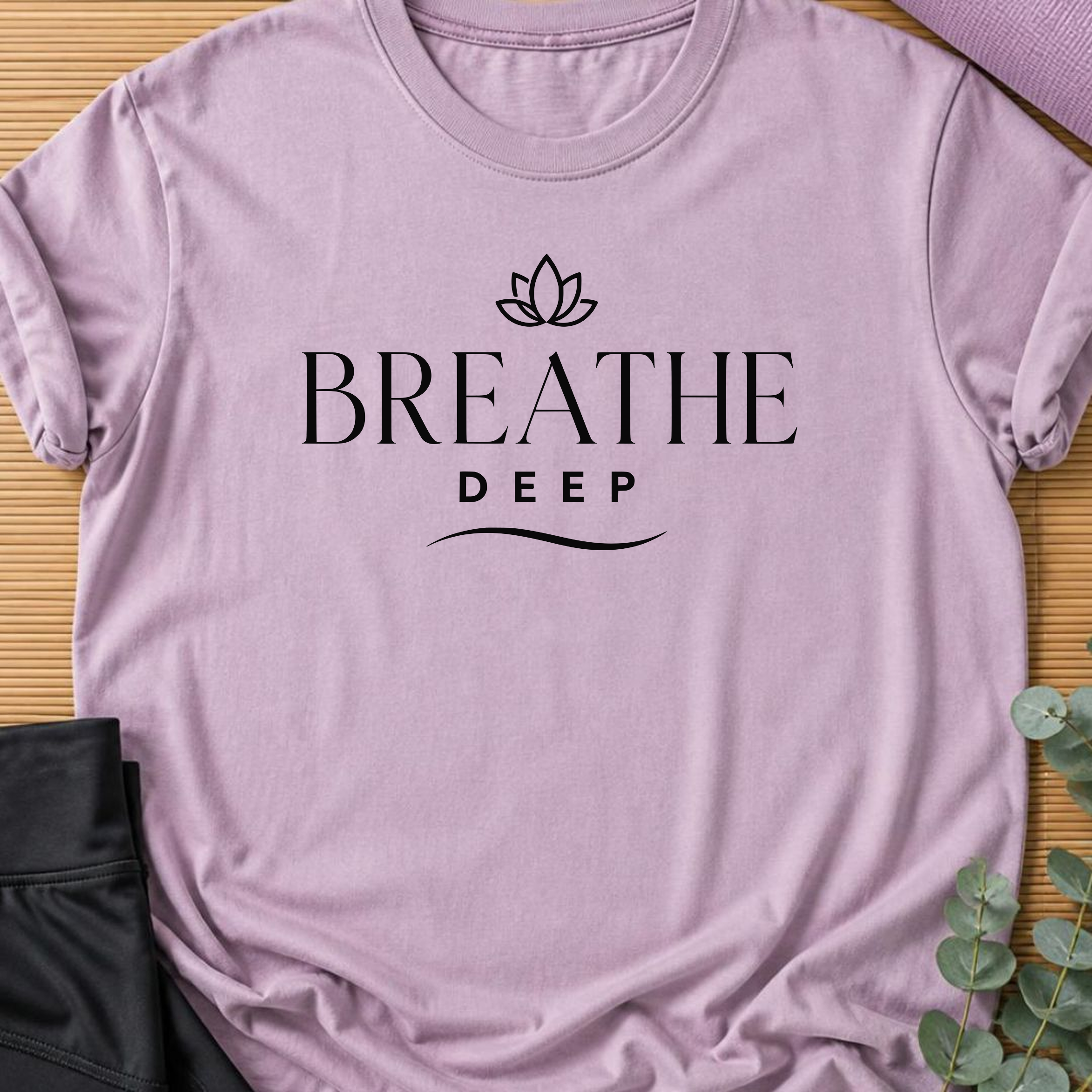 Breathe Deep Yoga Shirt, Minimalist Wellness Tee, Meditation T-Shirt, Lotus Mindfulness Gift, Peaceful Yoga Lover Shirt.