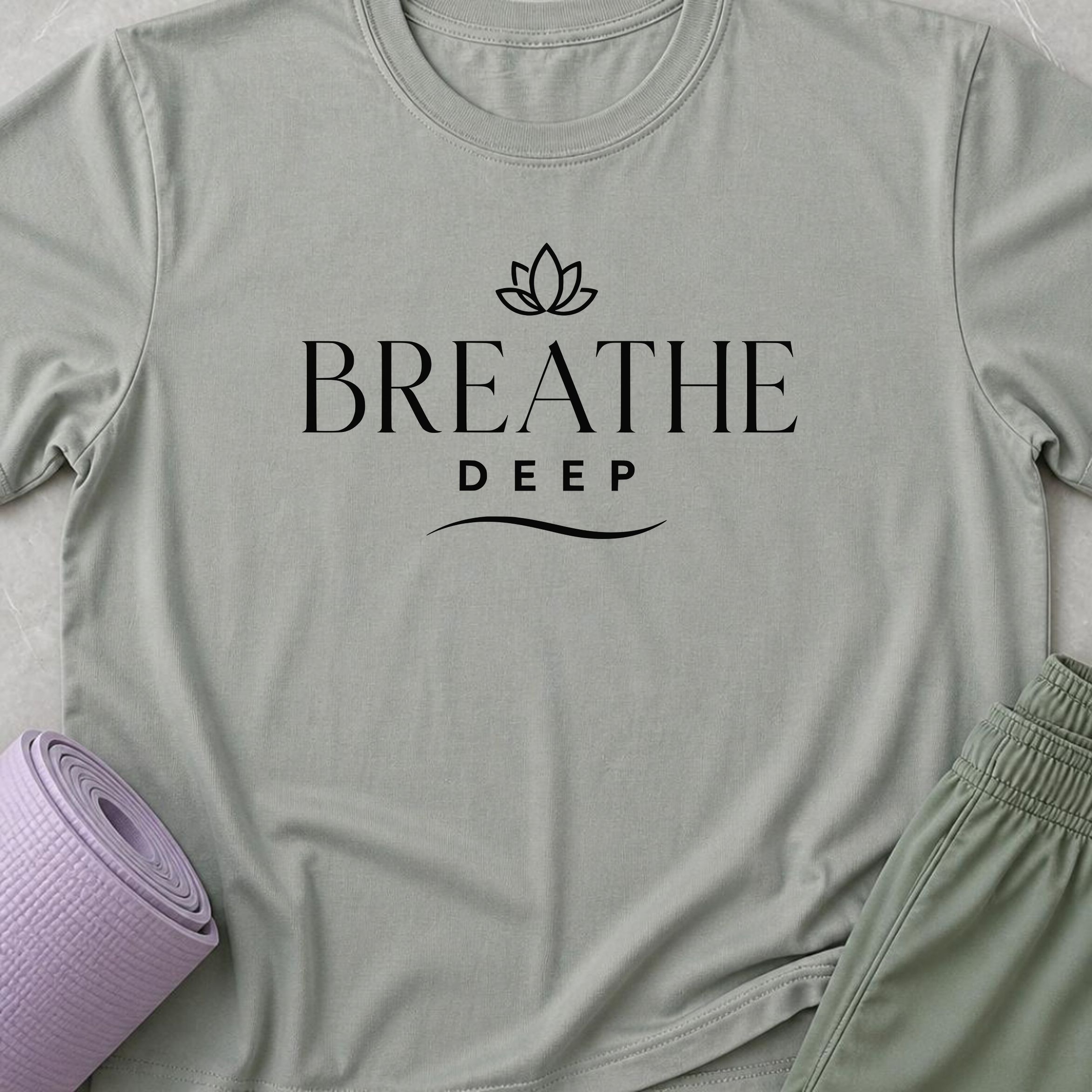 Breathe Deep Yoga Shirt, Minimalist Wellness Tee, Meditation T-Shirt, Lotus Mindfulness Gift, Peaceful Yoga Lover Shirt.