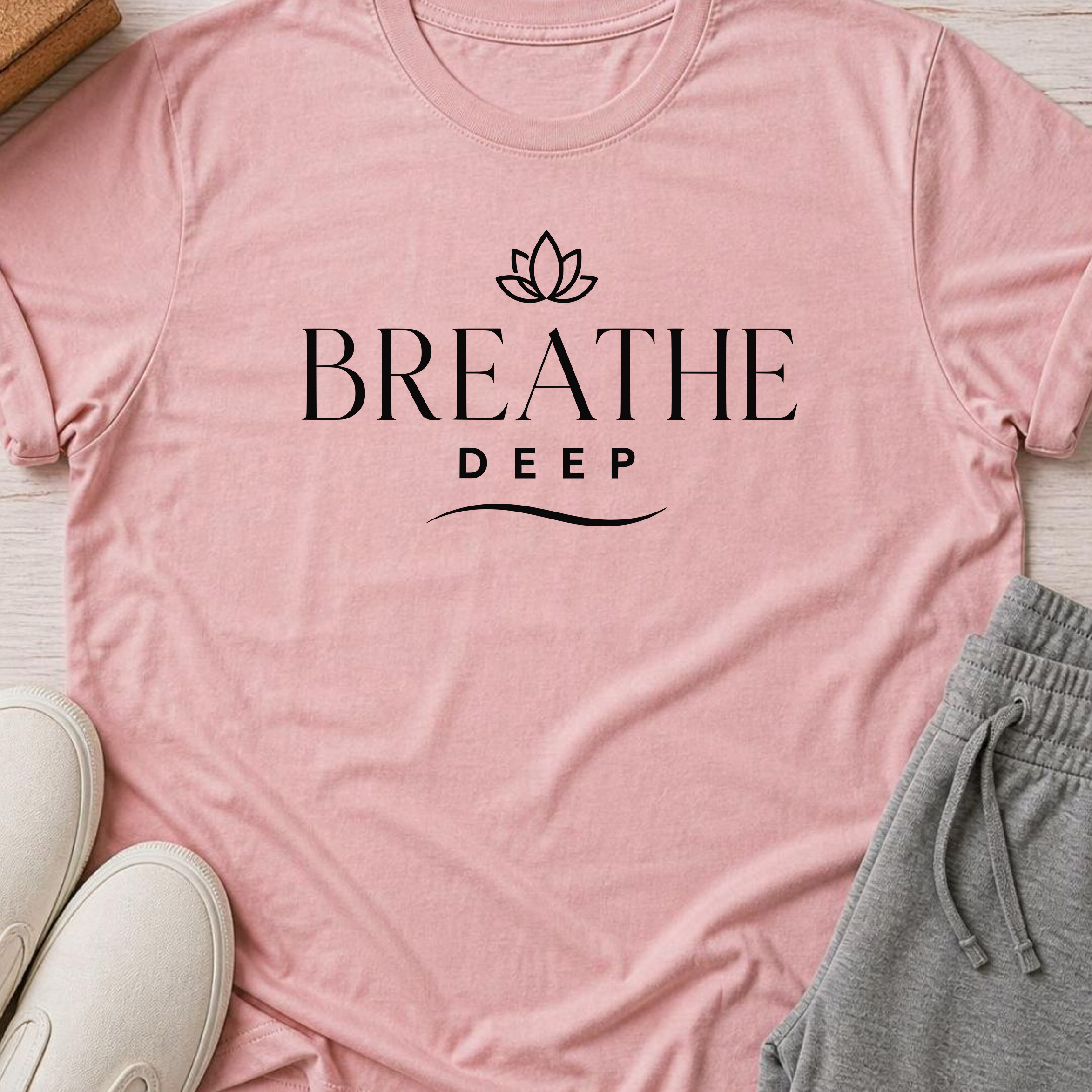 Breathe Deep Yoga Shirt, Minimalist Wellness Tee, Meditation T-Shirt, Lotus Mindfulness Gift, Peaceful Yoga Lover Shirt.