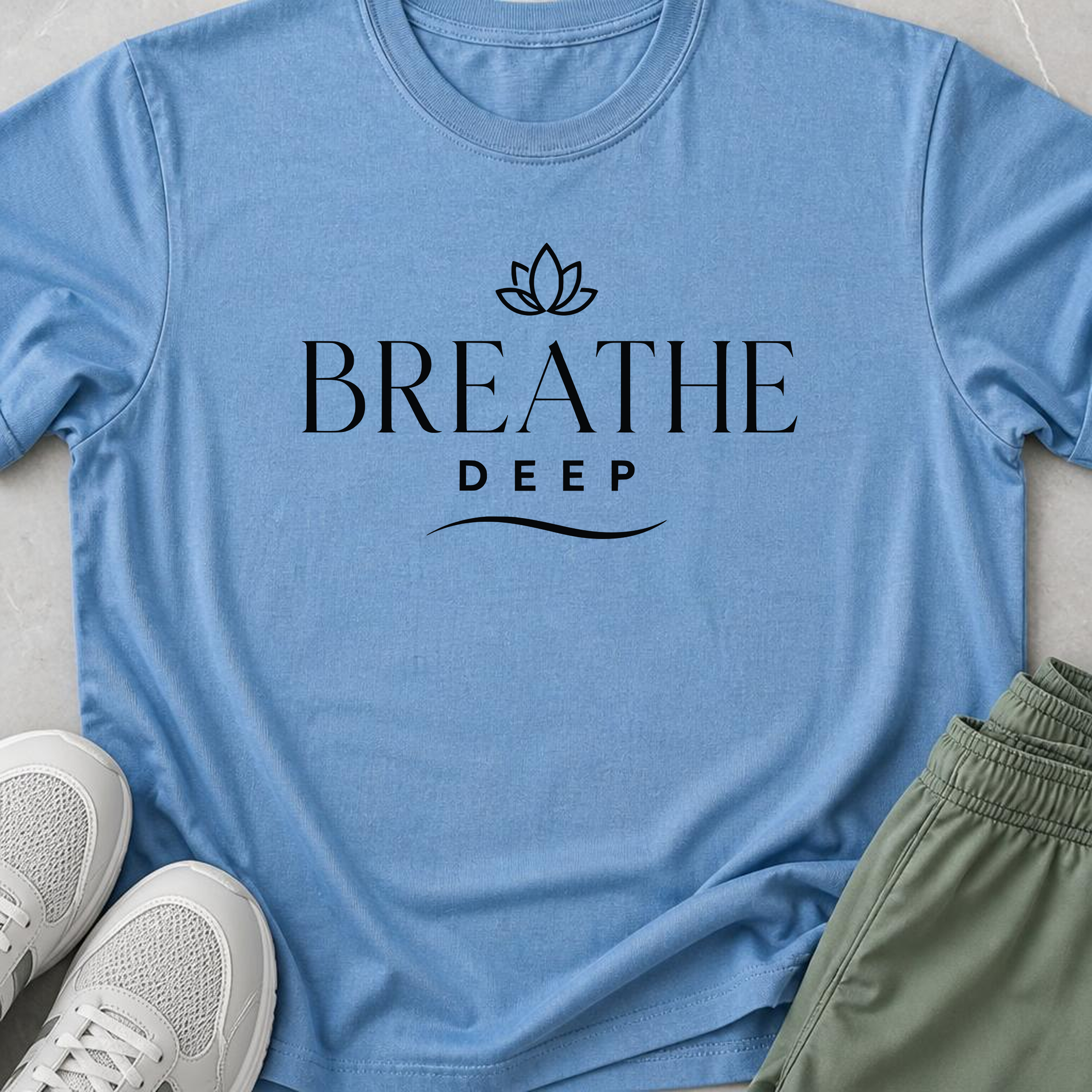 Breathe Deep Yoga Shirt, Minimalist Wellness Tee, Meditation T-Shirt, Lotus Mindfulness Gift, Peaceful Yoga Lover Shirt.