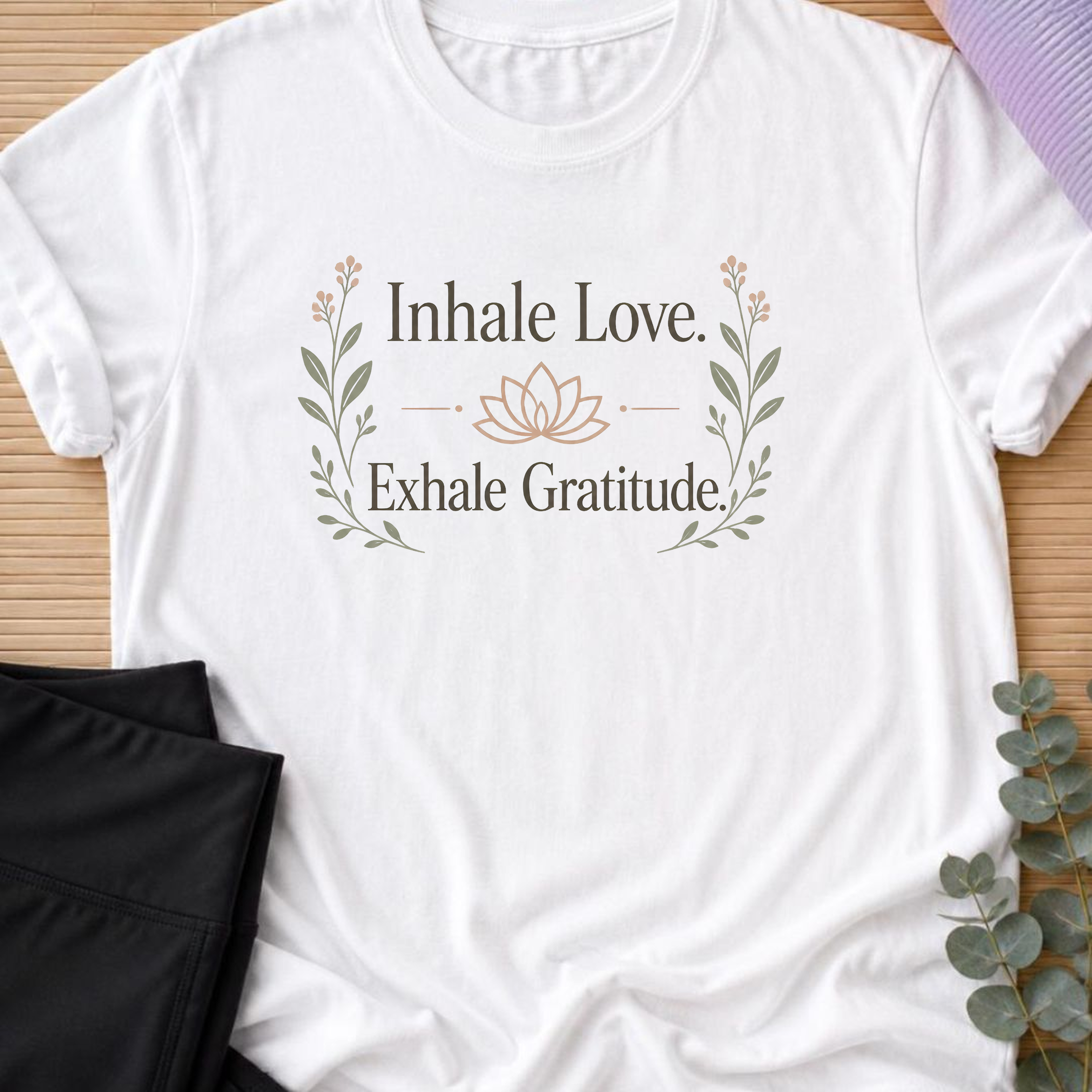 Inhale Love Exhale Gratitude Shirt, Botanical Yoga Tee, Lotus Meditation Shirt, Mindfulness Wellness Gift.