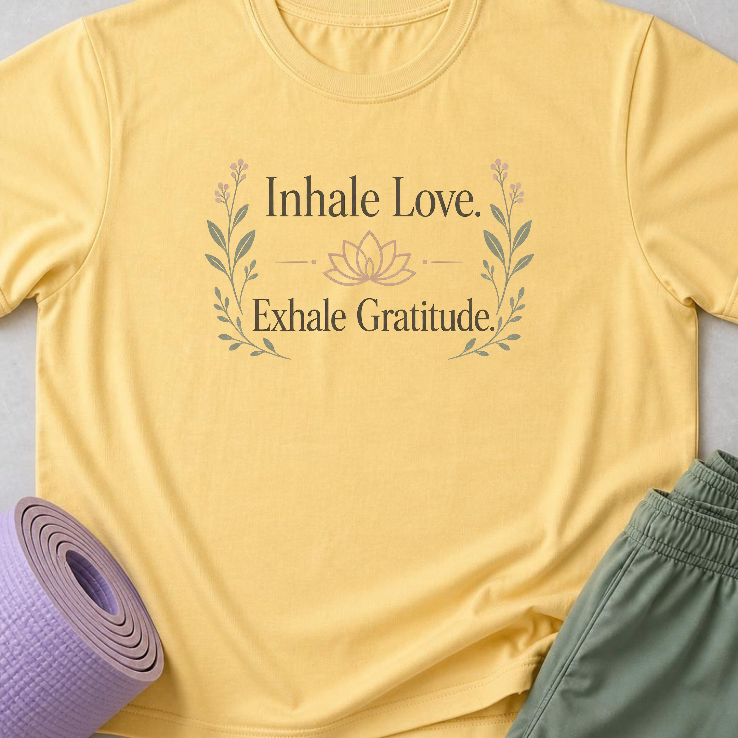 Inhale Love Exhale Gratitude Shirt, Botanical Yoga Tee, Lotus Meditation Shirt, Mindfulness Wellness Gift.