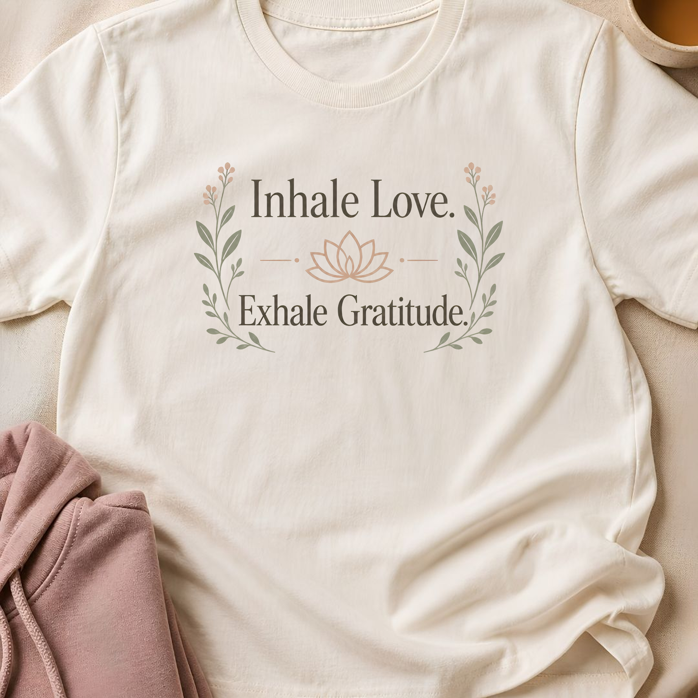 Inhale Love Exhale Gratitude Shirt, Botanical Yoga Tee, Lotus Meditation Shirt, Mindfulness Wellness Gift.
