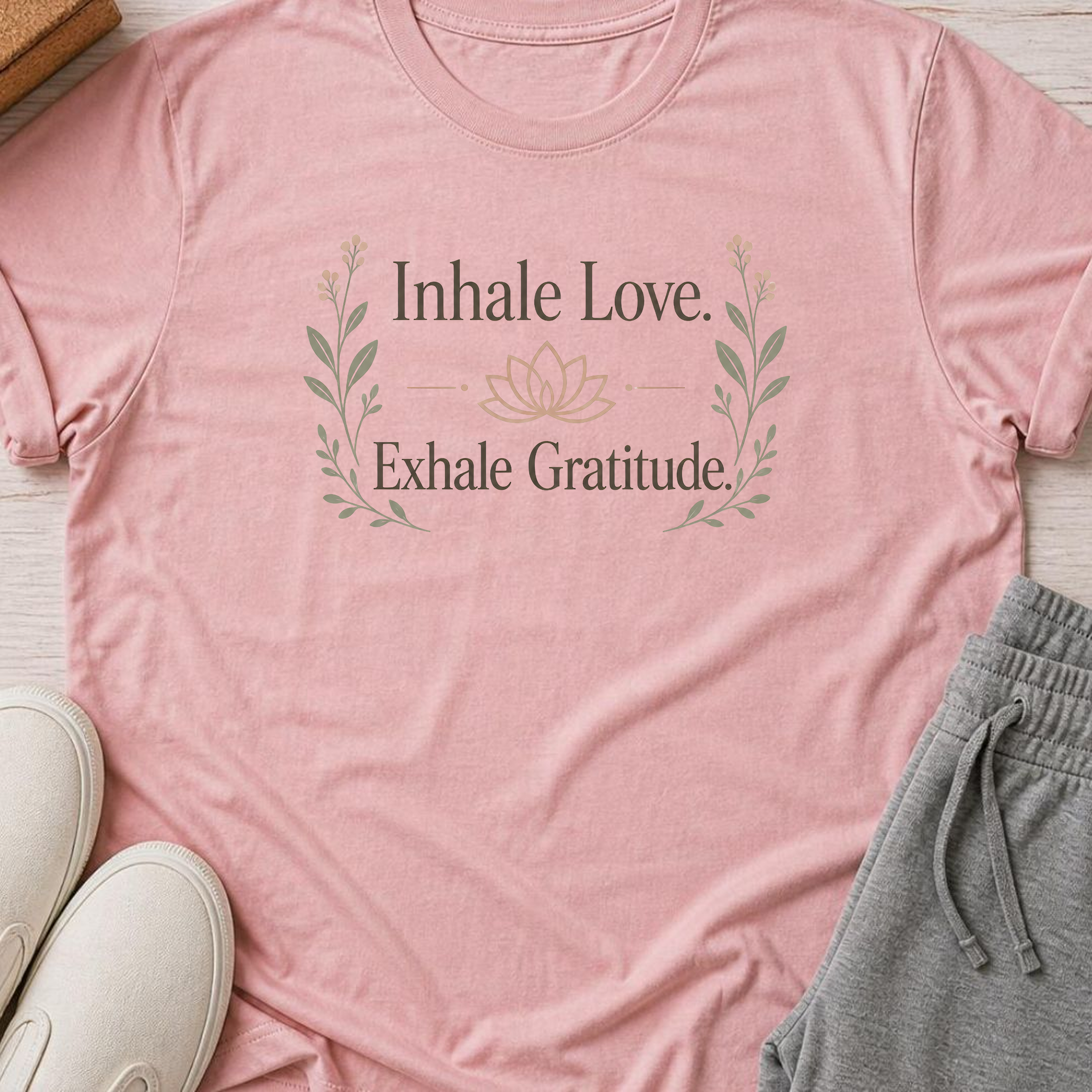 Inhale Love Exhale Gratitude Shirt, Botanical Yoga Tee, Lotus Meditation Shirt, Mindfulness Wellness Gift.