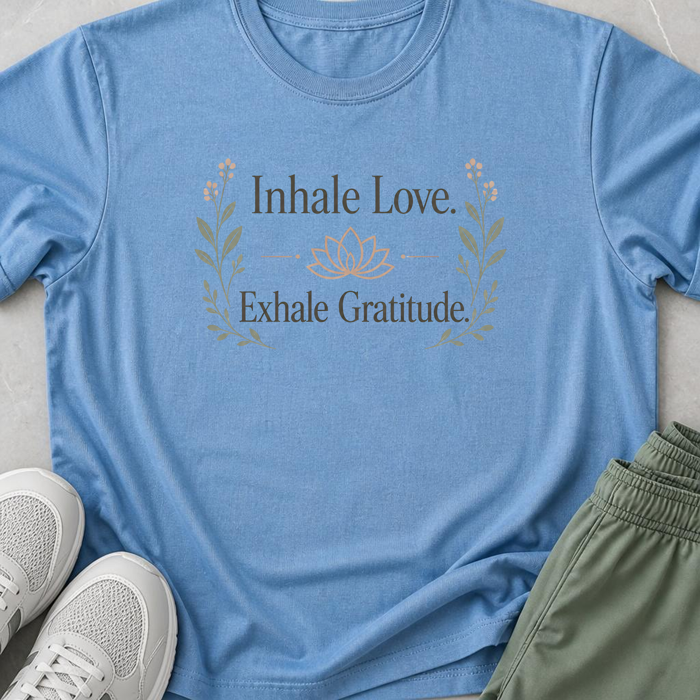Inhale Love Exhale Gratitude Shirt, Botanical Yoga Tee, Lotus Meditation Shirt, Mindfulness Wellness Gift.