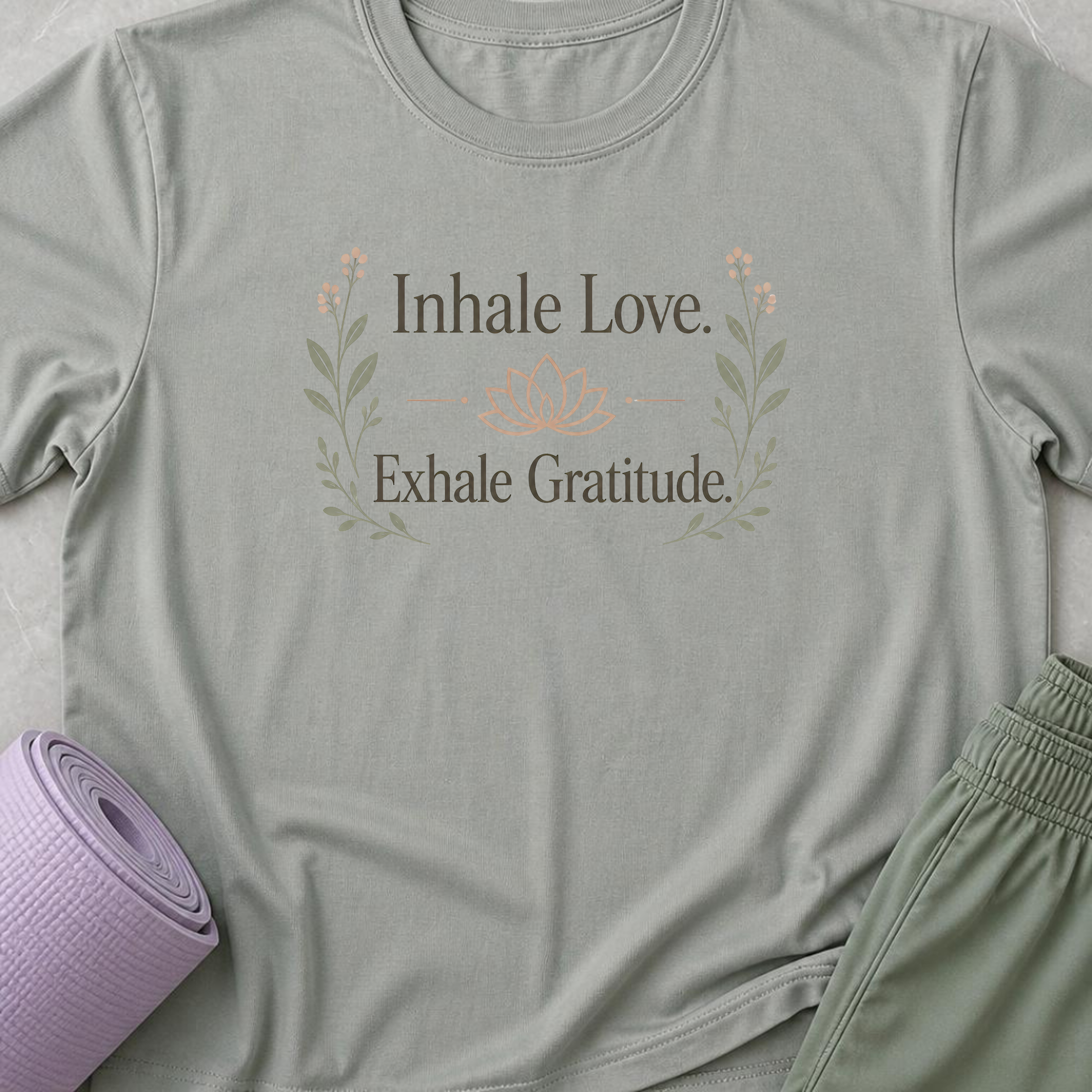Inhale Love Exhale Gratitude Shirt, Botanical Yoga Tee, Lotus Meditation Shirt, Mindfulness Wellness Gift.