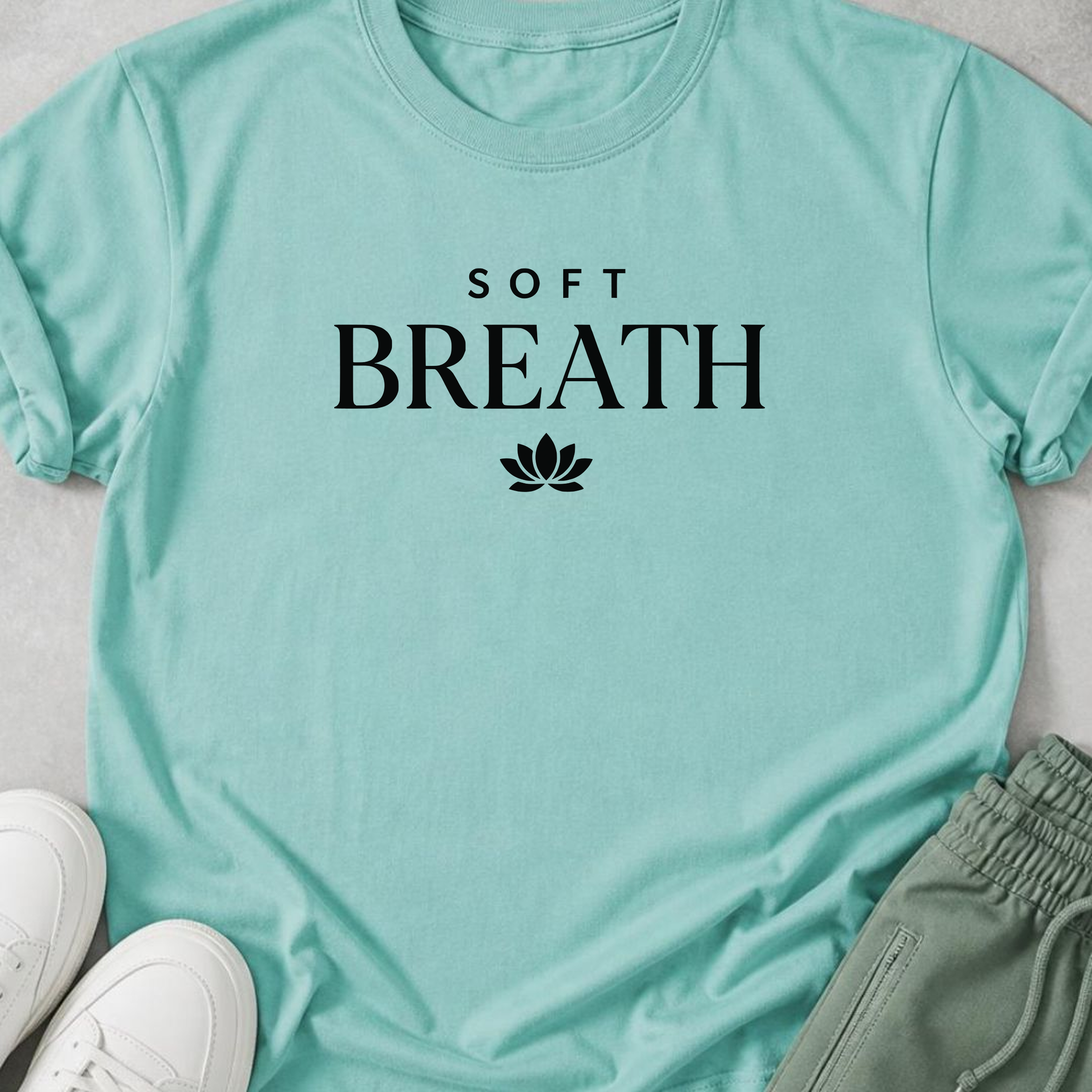Soft Breath Yoga Shirt, Minimalist Lotus Tee, Meditation T-Shirt, Mindfulness Gift, Calm Wellness Shirt.