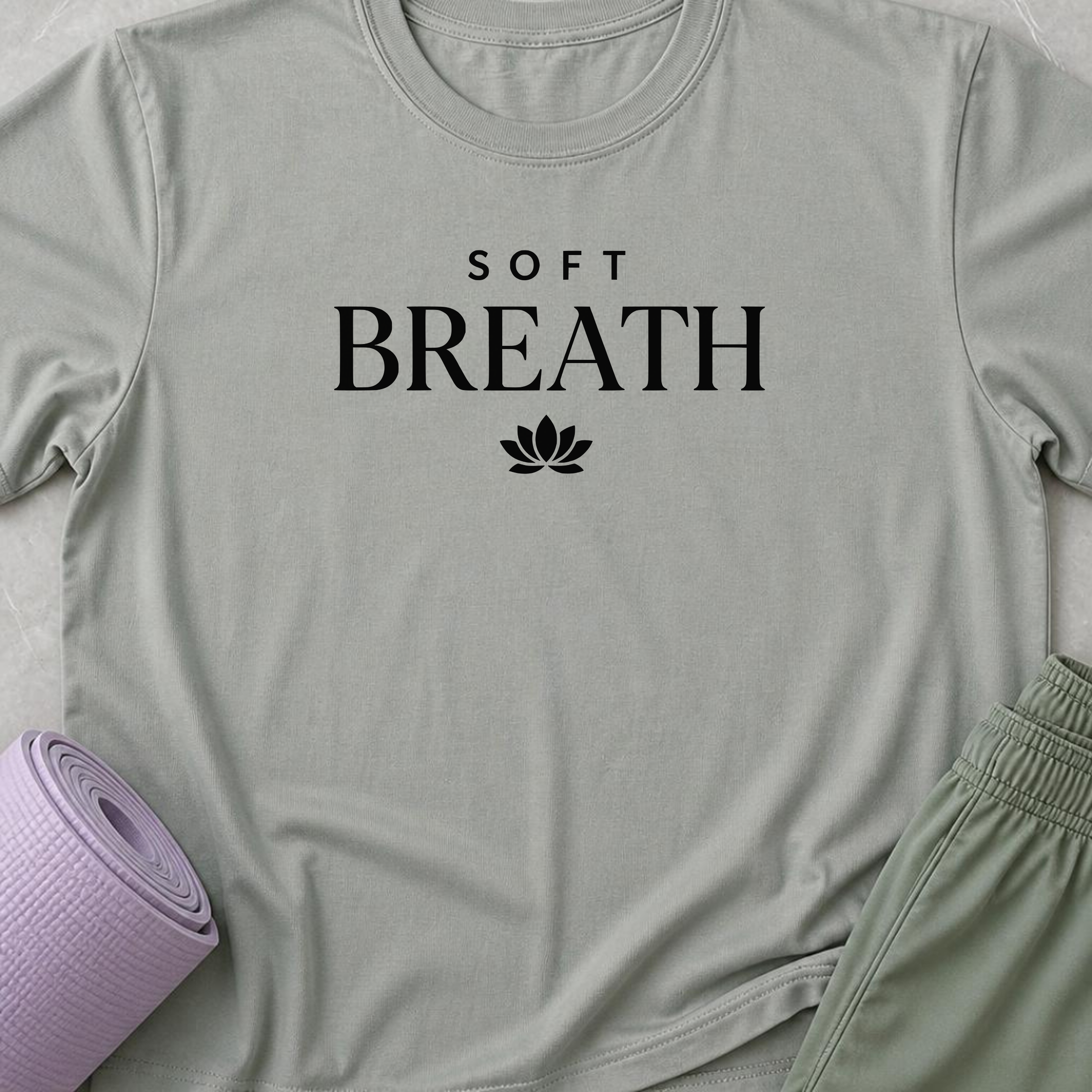 Soft Breath Yoga Shirt, Minimalist Lotus Tee, Meditation T-Shirt, Mindfulness Gift, Calm Wellness Shirt.