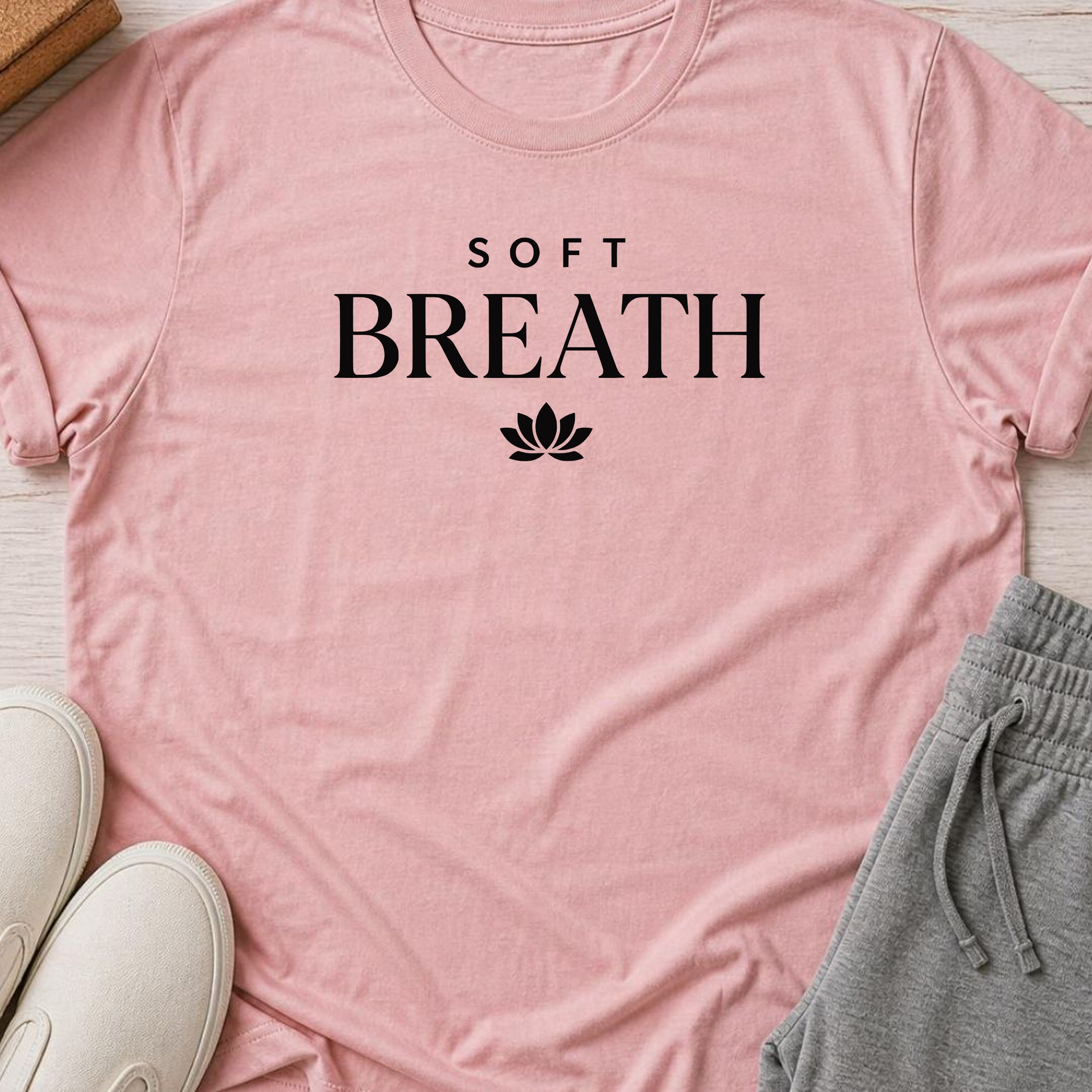 Soft Breath Yoga Shirt, Minimalist Lotus Tee, Meditation T-Shirt, Mindfulness Gift, Calm Wellness Shirt.