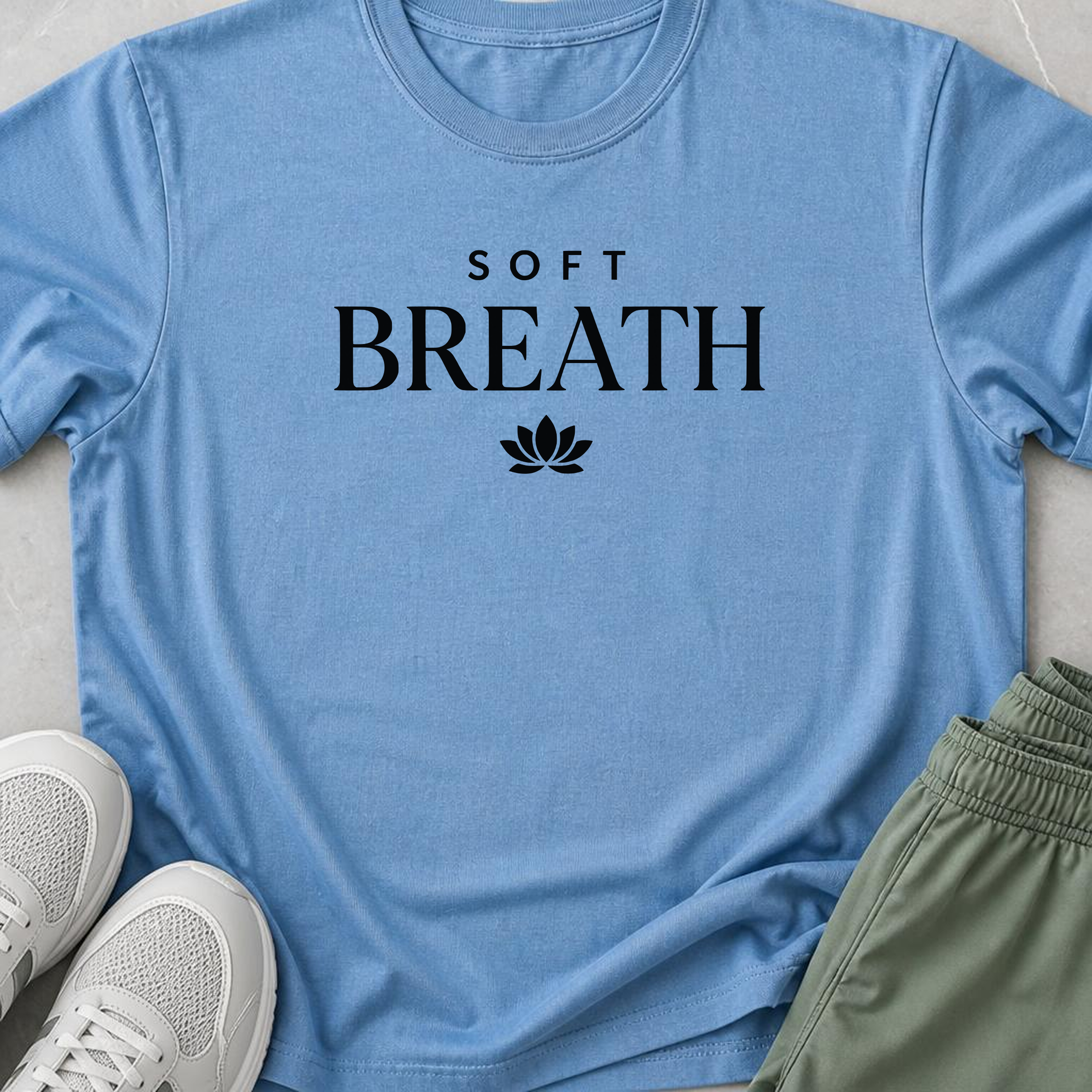 Soft Breath Yoga Shirt, Minimalist Lotus Tee, Meditation T-Shirt, Mindfulness Gift, Calm Wellness Shirt.